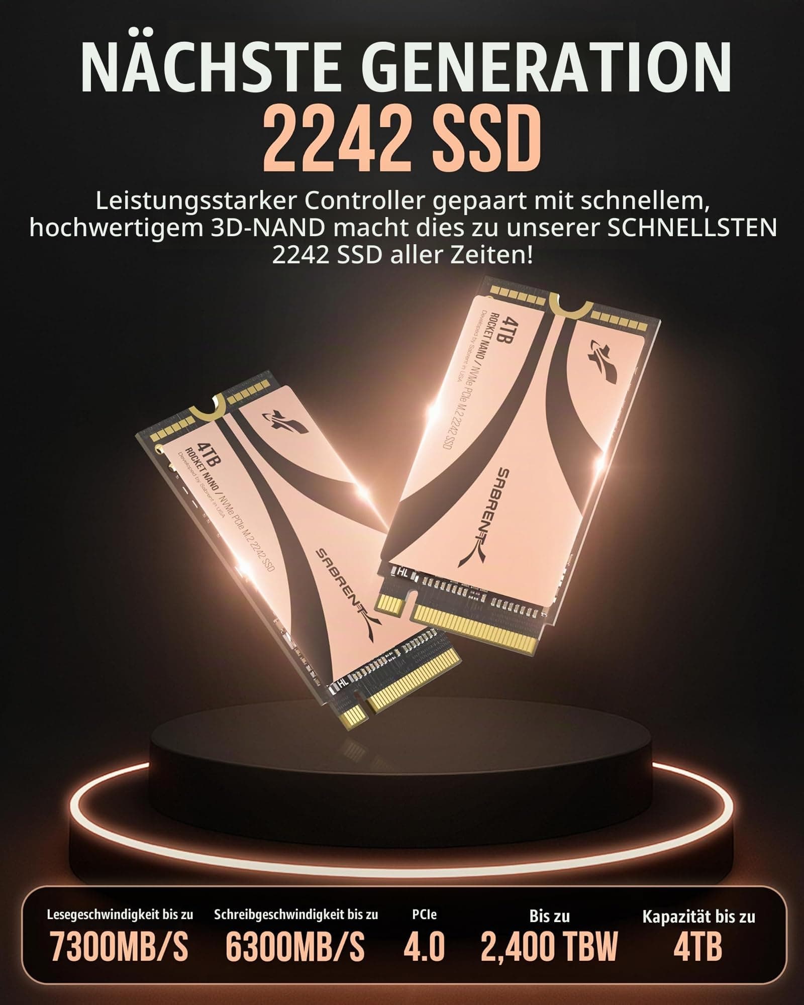 SABRENT Rocket 2242 4TB NVMe SSD, PCIe 4.0 x4 M.2 2242 Internes Solid State Drive, TLC NAND, bis zu 7300MB/s Lesen & 6400MB/s Schreiben, kompakte SSD für Laptops, Mini-PCs und Handgeräte (SB-2742-4TB) Bild 3