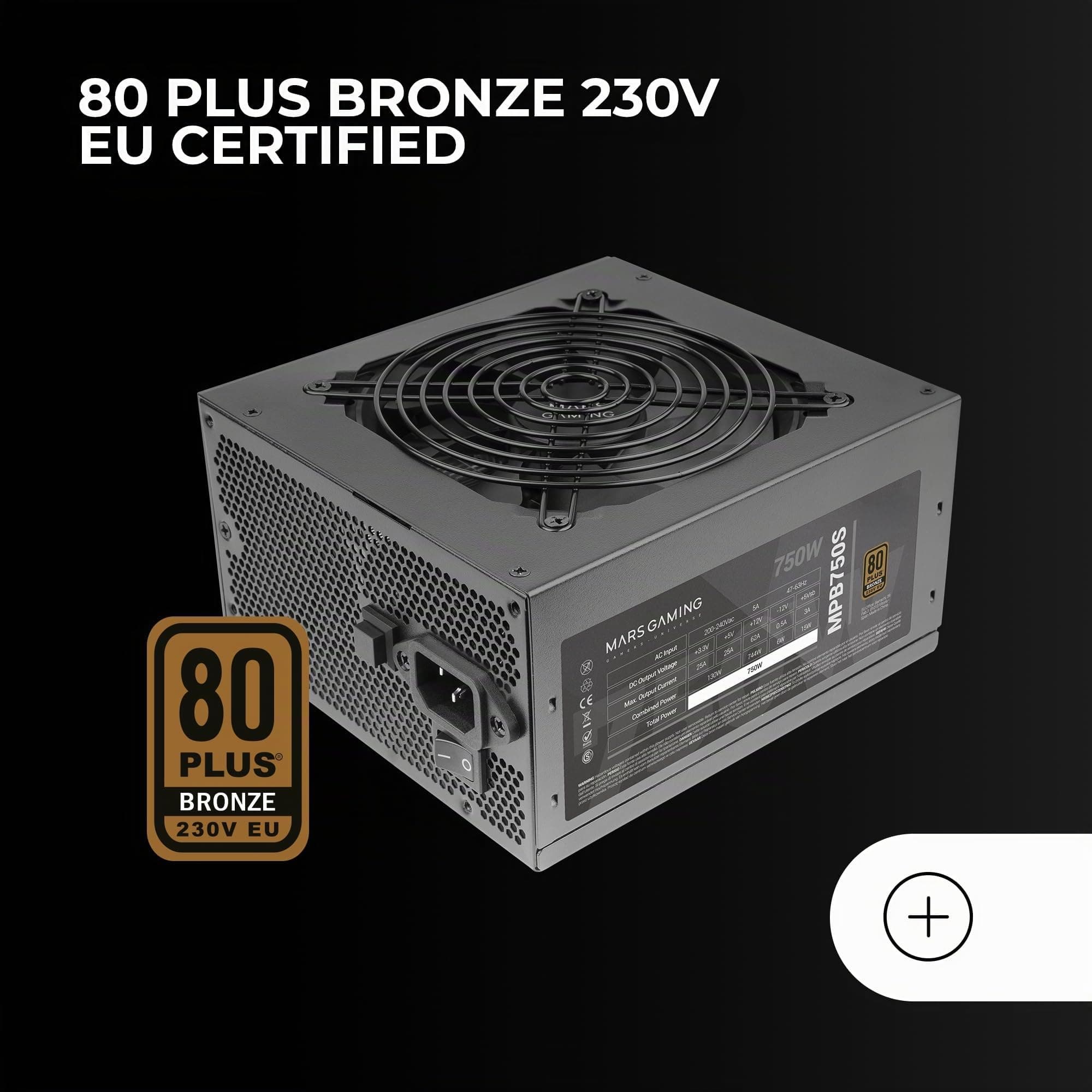 Mars Gaming MPB750S, ATX ARGB Netzteil 750W, 6 Jahre Garantie, 80Plus Bronze 230V EU, 90% Effizienz, 120mm AI-RPM Lüfter, ARGB MB Steuerung, DC-DC und SMD Technologien, Schwarz Bild 5