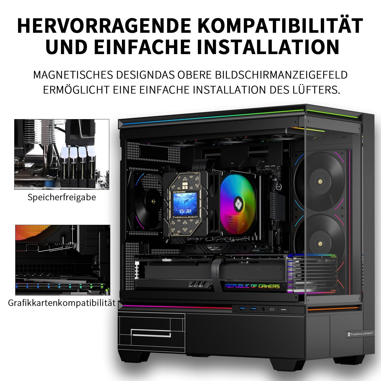 Thermalright TR Peerless Assassin 120 Vision ARGB Black CPU Luftkühler, Twin Tower Kühler, 1850U/min, 320x240 Auflösung IPS Bildschirm mit 2,8 Zoll, Kompatibel mit LGA1851/1700, AM4/AM5, 162mm Höhe Schwarz-PA120 VISION ARGB BLACK Bild 3