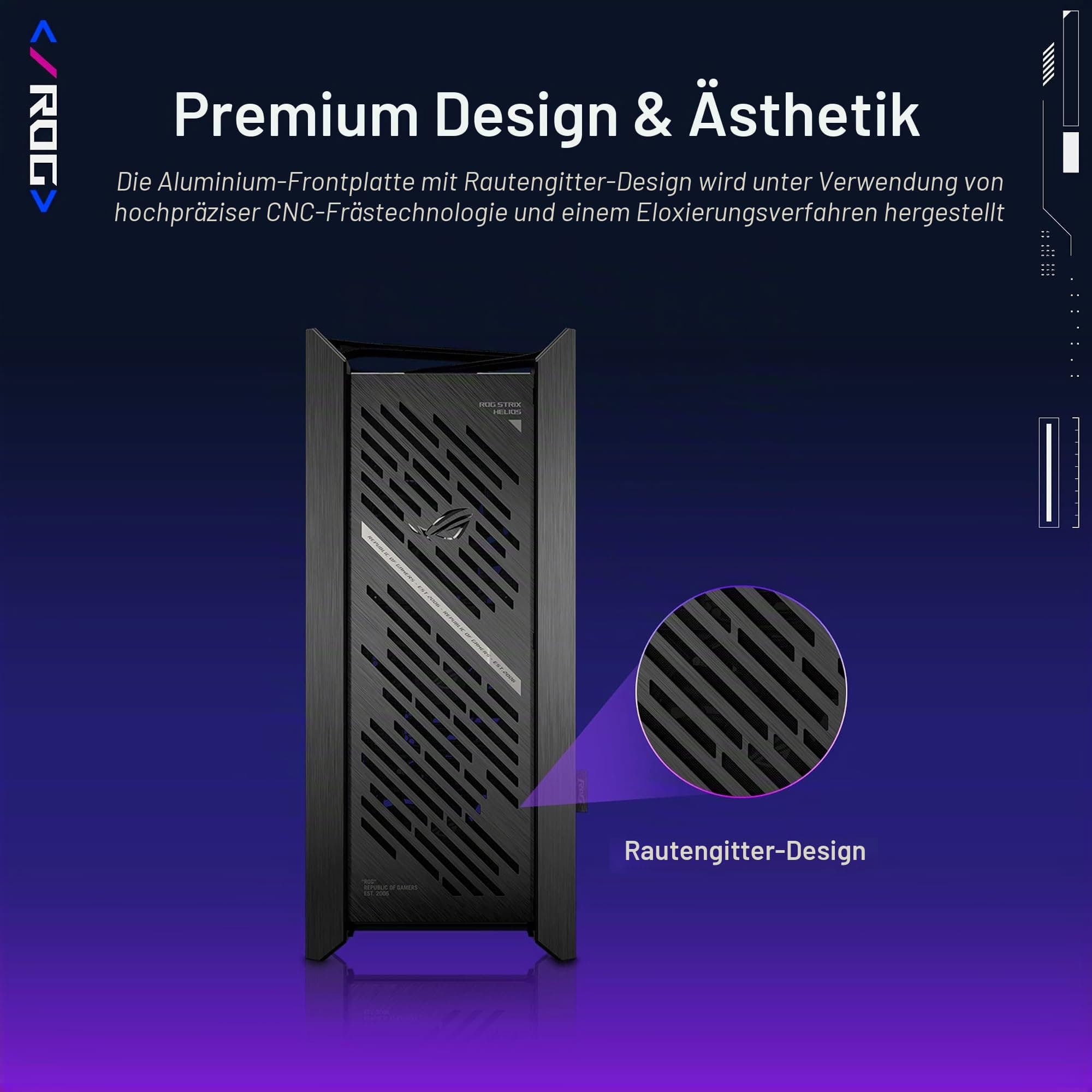 ASUS ROG Strix Helios II EATX Mid-Tower Gaming PC Gehäuse (Seitenteile aus gehärtetem Glas, 4X vorinstallierte 140 x 28 mm Lüfter, GPU bis zu 450 mm, 420-mm-Radiatorhalterung) | Schwarz Bild 3