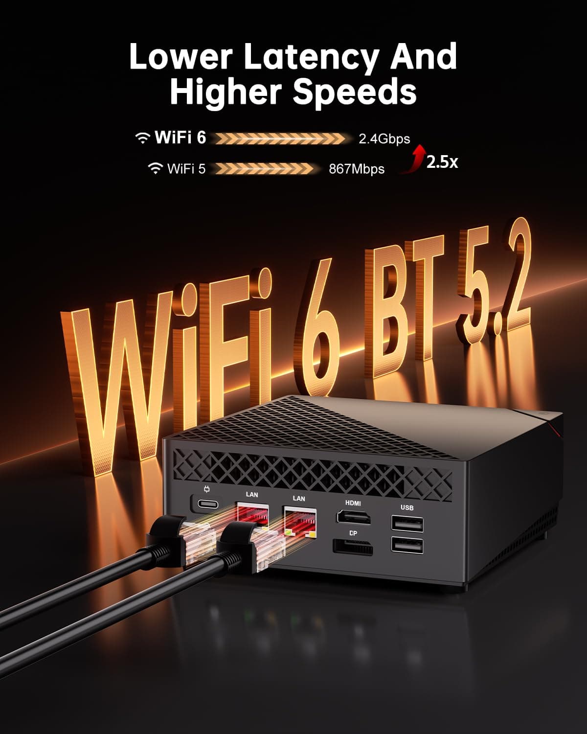 NiPoGi AM06 PRO Mini PC АMD Ryzen 5 7430U(6C/12T, bis zu 4,3 GHz), 16GB DDR4 512GB M.2 SSD Mini Desktop Computer WiFi 6, Dual LAN, DP/HDMI/Type-C 4K Triple Display Mini-PC mit VESA für Schule/Büro. Schwarz R5 7430U/ 16 + 512 Bild 6