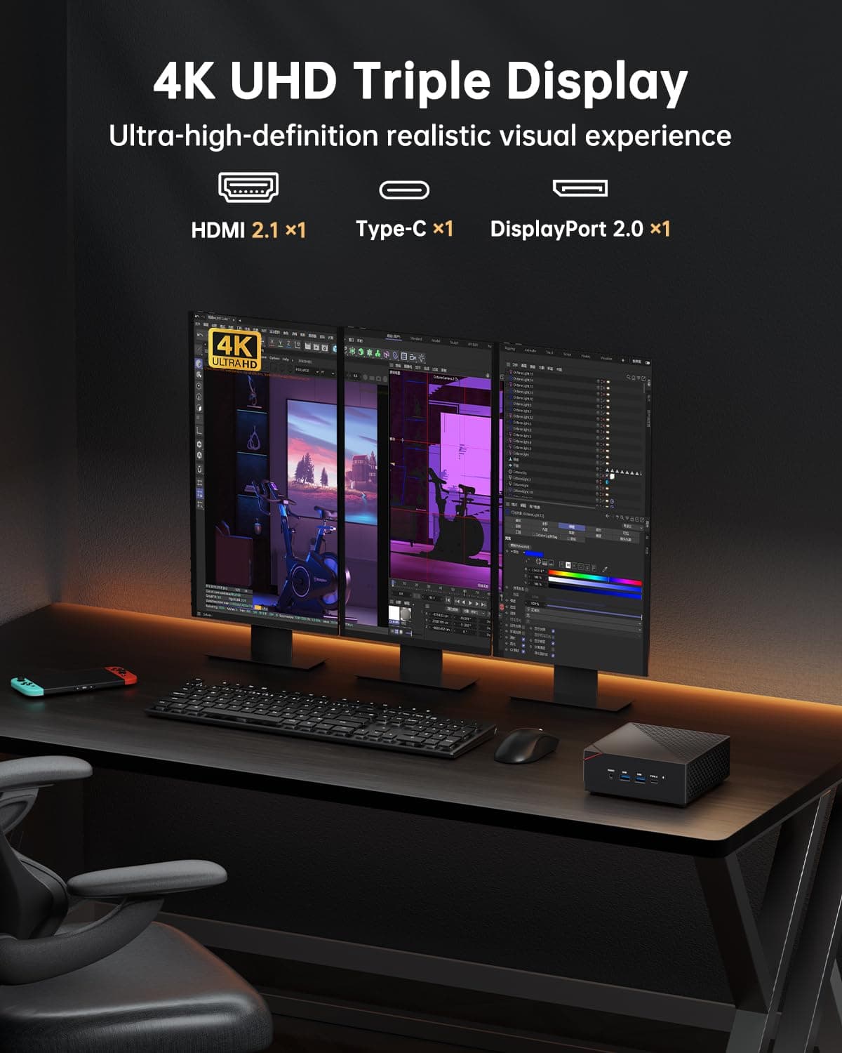NiPoGi AM06 PRO Mini PC АMD Ryzen 5 7430U(6C/12T, bis zu 4,3 GHz), 16GB DDR4 512GB M.2 SSD Mini Desktop Computer WiFi 6, Dual LAN, DP/HDMI/Type-C 4K Triple Display Mini-PC mit VESA für Schule/Büro. Schwarz R5 7430U/ 16 + 512 Bild 5