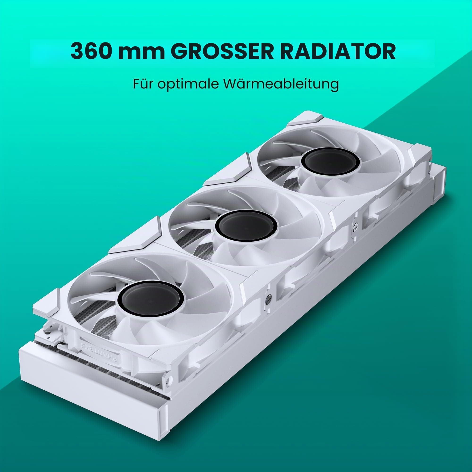 PHANTEKS Glacier One 360M25 Gen2 AiO Wasserkühlung Weiß – 360mm Radiator, 3x M25 Gen2 D-RGB Lüfter, leise Pumpe mit 20 dB(A), VRM Lüfter, PWM, optimierter Airflow, langlebige Schläuche, RGB-Steuerung Bild 3