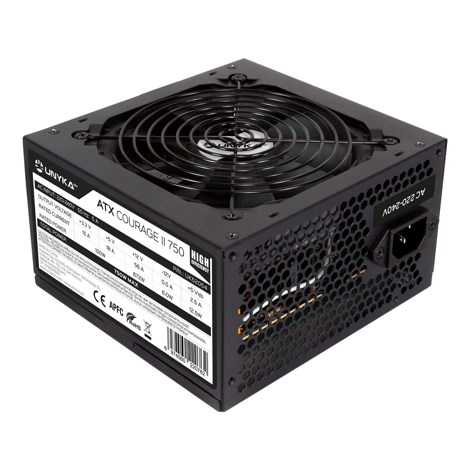 UNYKAch ATX Courage II Netzteil 750 W, hohe Effizienz, mit aktivem PFC und super leisem Ventilator, speziell für Profis und Gaming