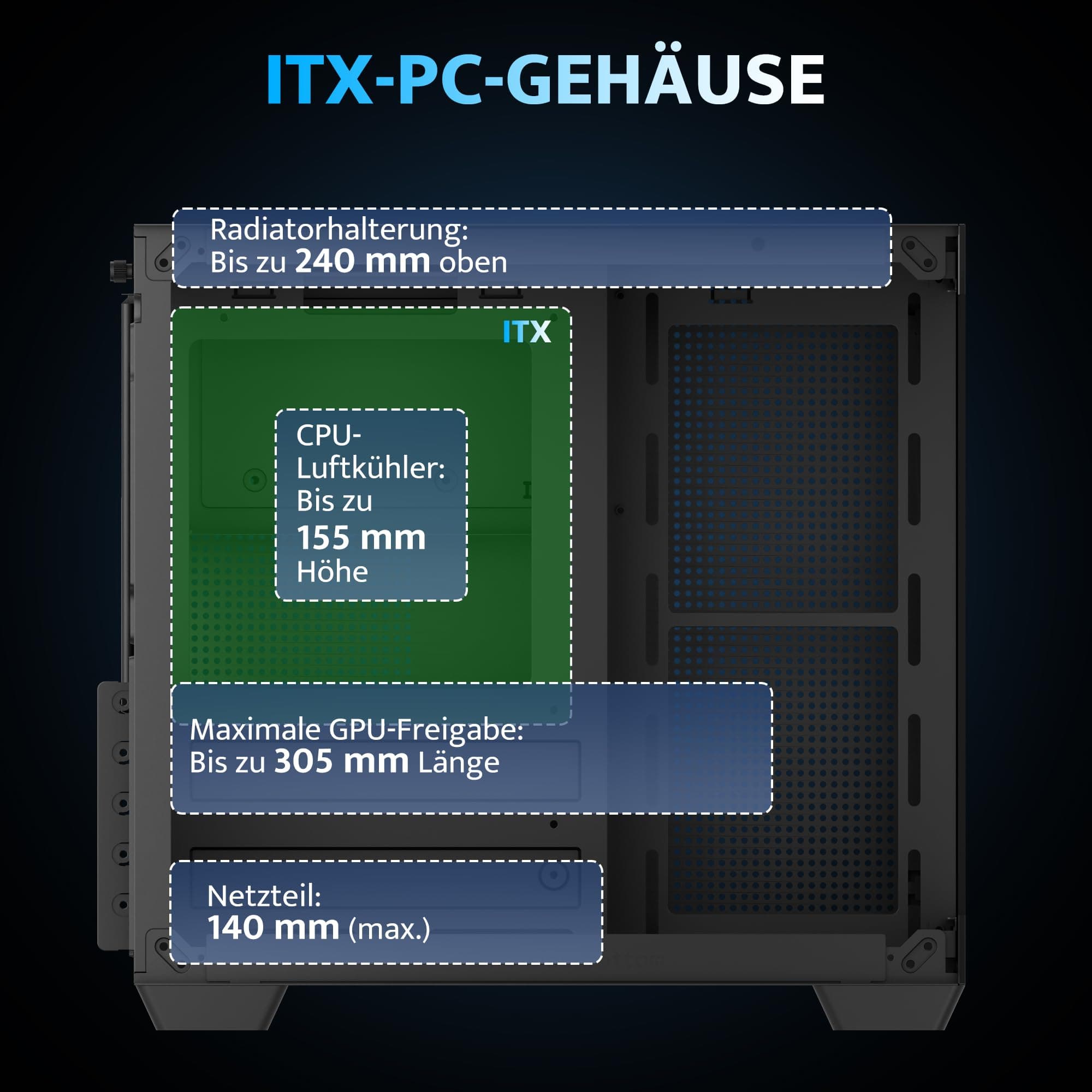 darkFlash ITX-PC-Gehäuse, Vorinstalliert mit 3 PWM-ARGB-Lüftern, Computergehäuse, ITX-Gehäuse mit Vollansicht und Doppeltem Hartglas, Mini-Größe, Unterstützt 240 mm AIO (C275P) (Schwarz) Bild 7