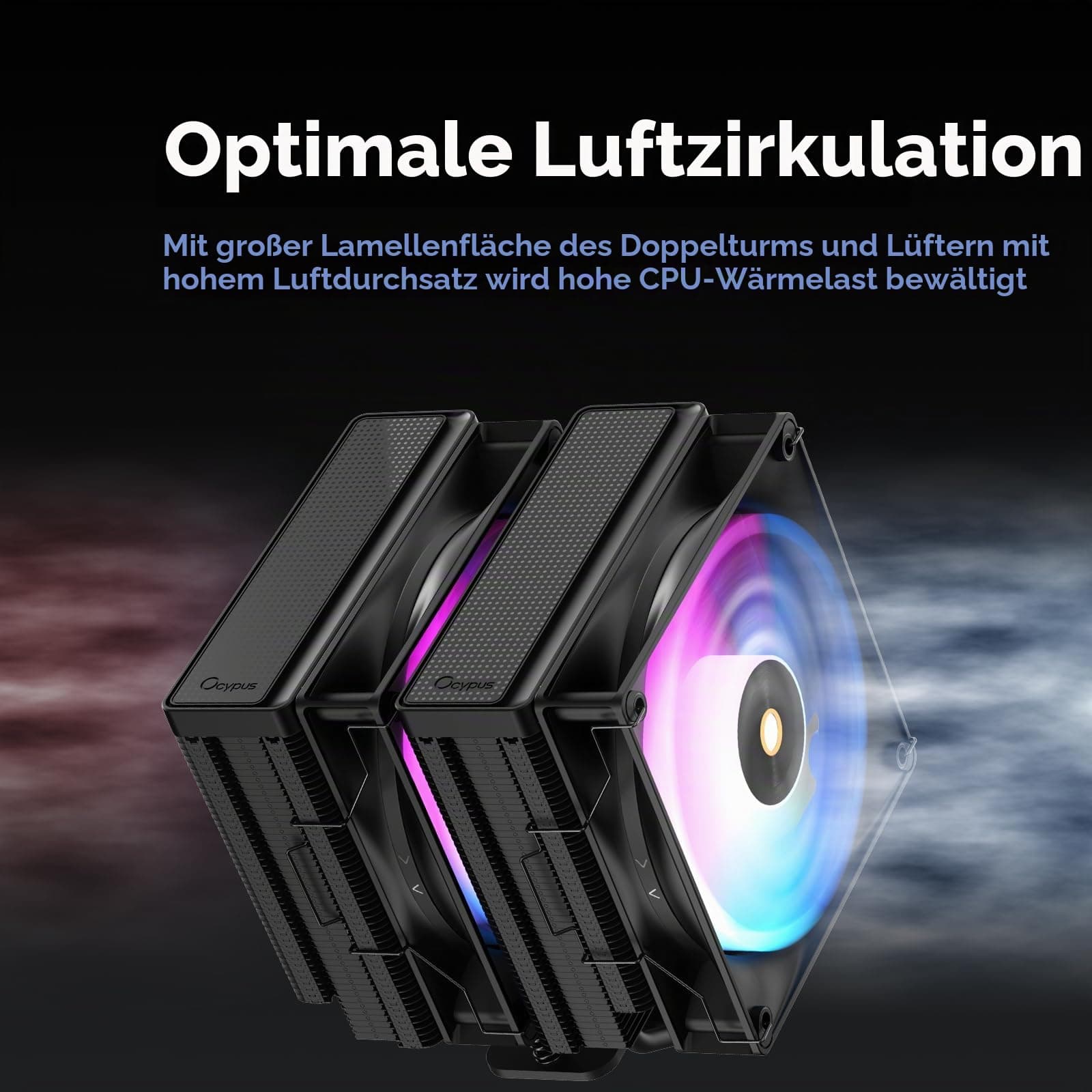 Delta A62 ARGB CPU Kühler, Zwei Leise 120mm PWM Lüfter mit Hydraulischem Lager, 6 Kupfer Heatpipes, CPU Luftkühler für AMD AM4/AM5, Intel LGA 115X/1200/1700/1851, BK Delta A62 BK ARGB EU Bild 7