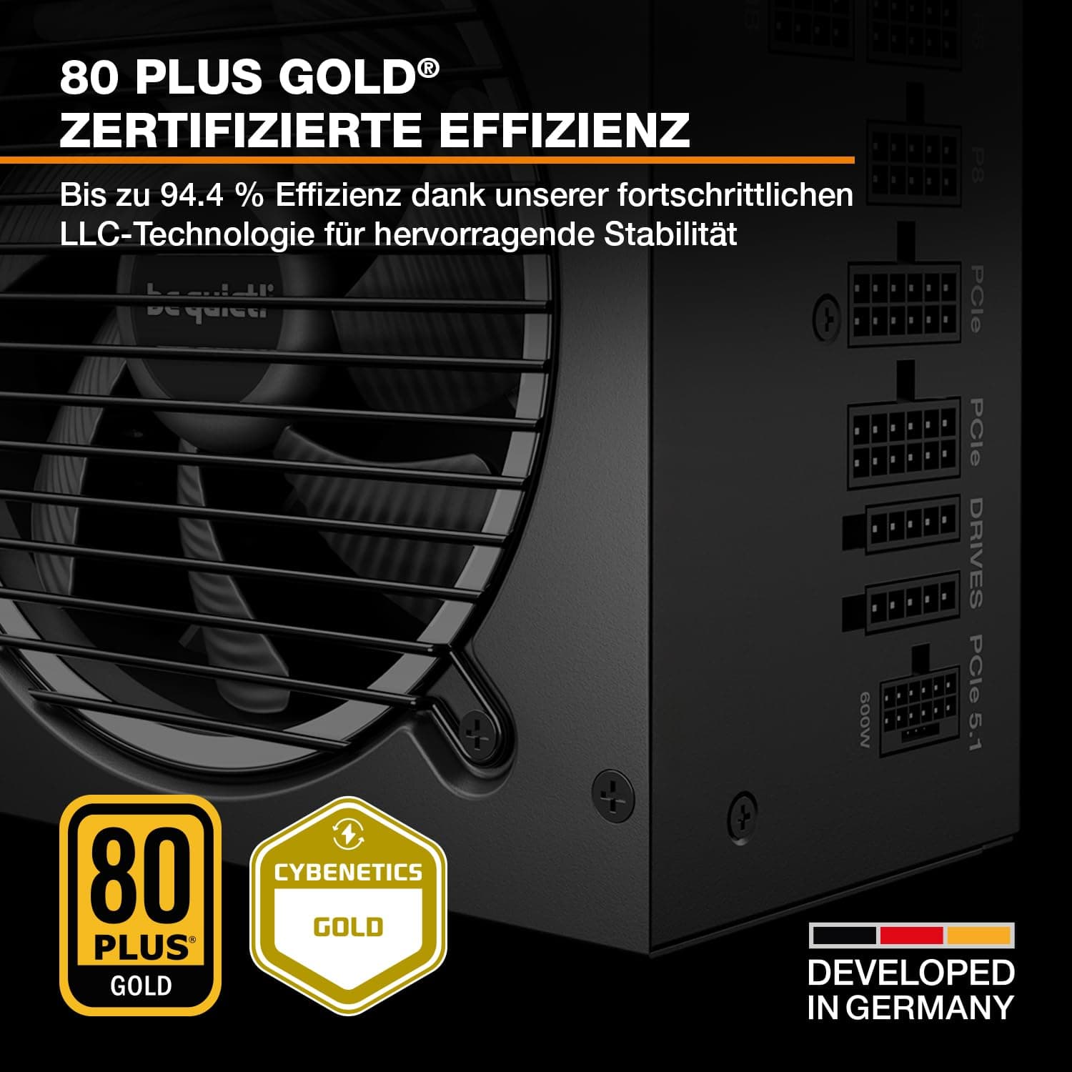 be quiet! Pure Power 13 M 850W Netzteil, 80 Plus® Gold Effizienz, ATX 3.1-Netzteil, für PCIe 5.1 GPUs, 120mm be quiet! Lüfter, semi-passiver Betrieb möglich, LLC-Technologie, Single-Rail Bild 5