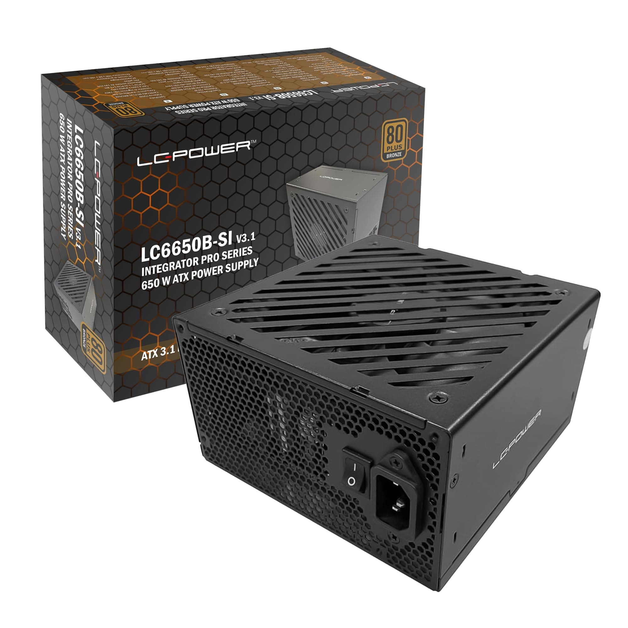LC-POWER ATX PC Netzteil 650W, PCI-Express 5.1, Zertifikat 80 Plus Bronze, 135mm Lüfter, Integrator Pro Serie LC6650B-SI V3.1, Schwarz Bronze | PCIe 5.1 650W