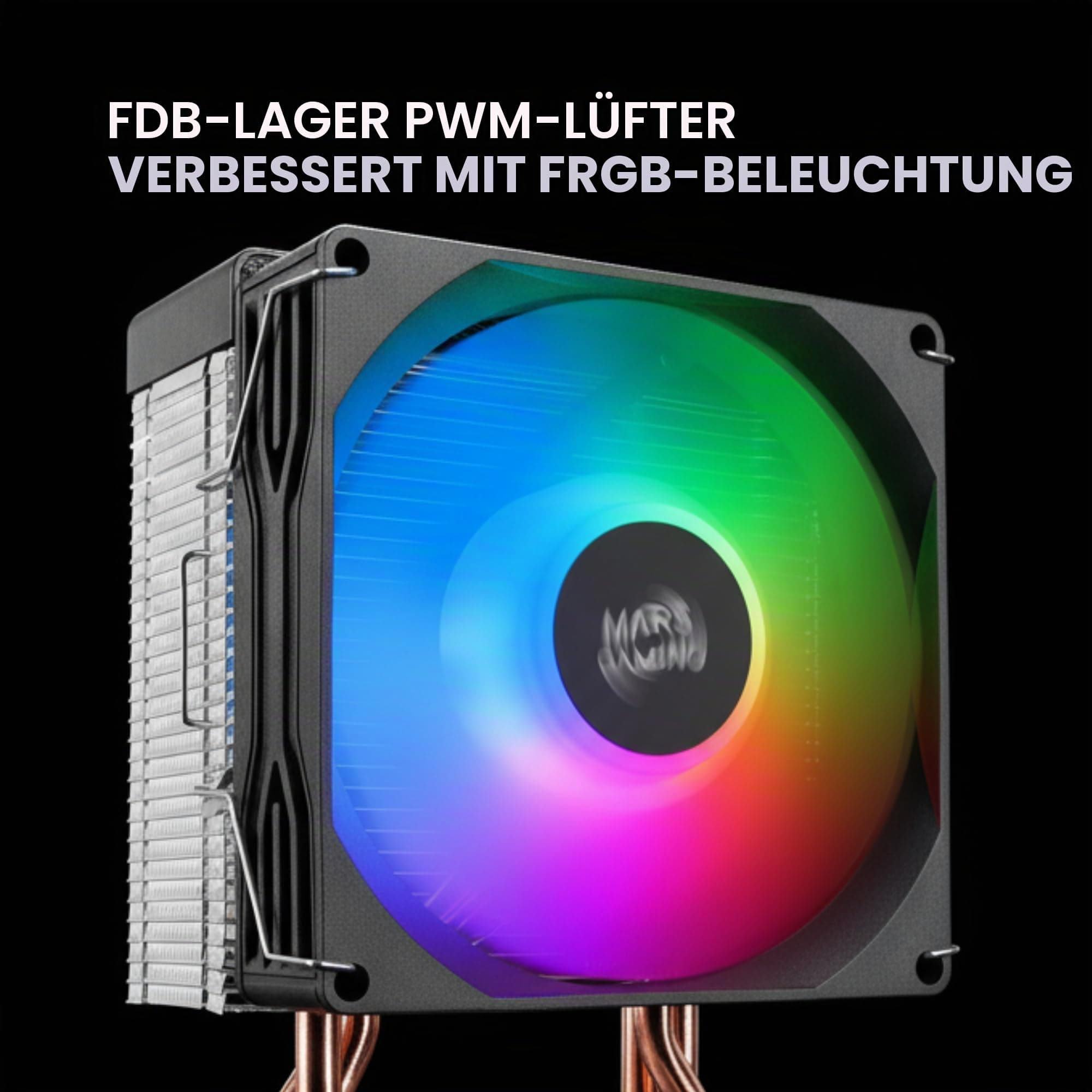 Mars Gaming MCPU-X3, CPU-Kühler 190W TDP, 3x Heatpipes, PWM FDB Lüfter, FRGB-Beleuchtung, Kompaktes SFF/Mini-ITX Design, Aluminiumlamellen, PC-Kühler mit Intel- und AMD-Kompatibilität, Schwarz MCPUX3 Bild 7