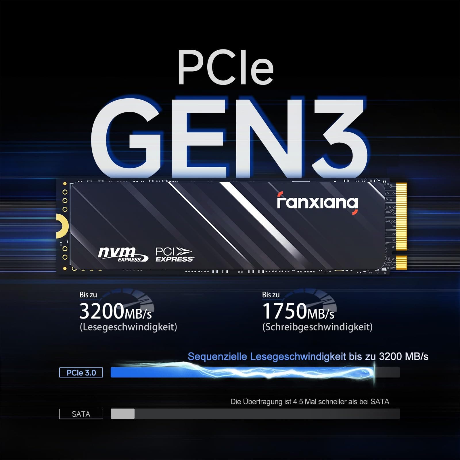 fanxiang 1TB NVMe SSD, M.2 SSD PCIe Gen3 QLC Gaming Solid State Laufwerk mit SLC Cache, 3200MB/s Lesen, 1750 MB/s Schreiben, Interne SSD Festplatte für PC Laptop Datenübertragung S501Q Bild 3