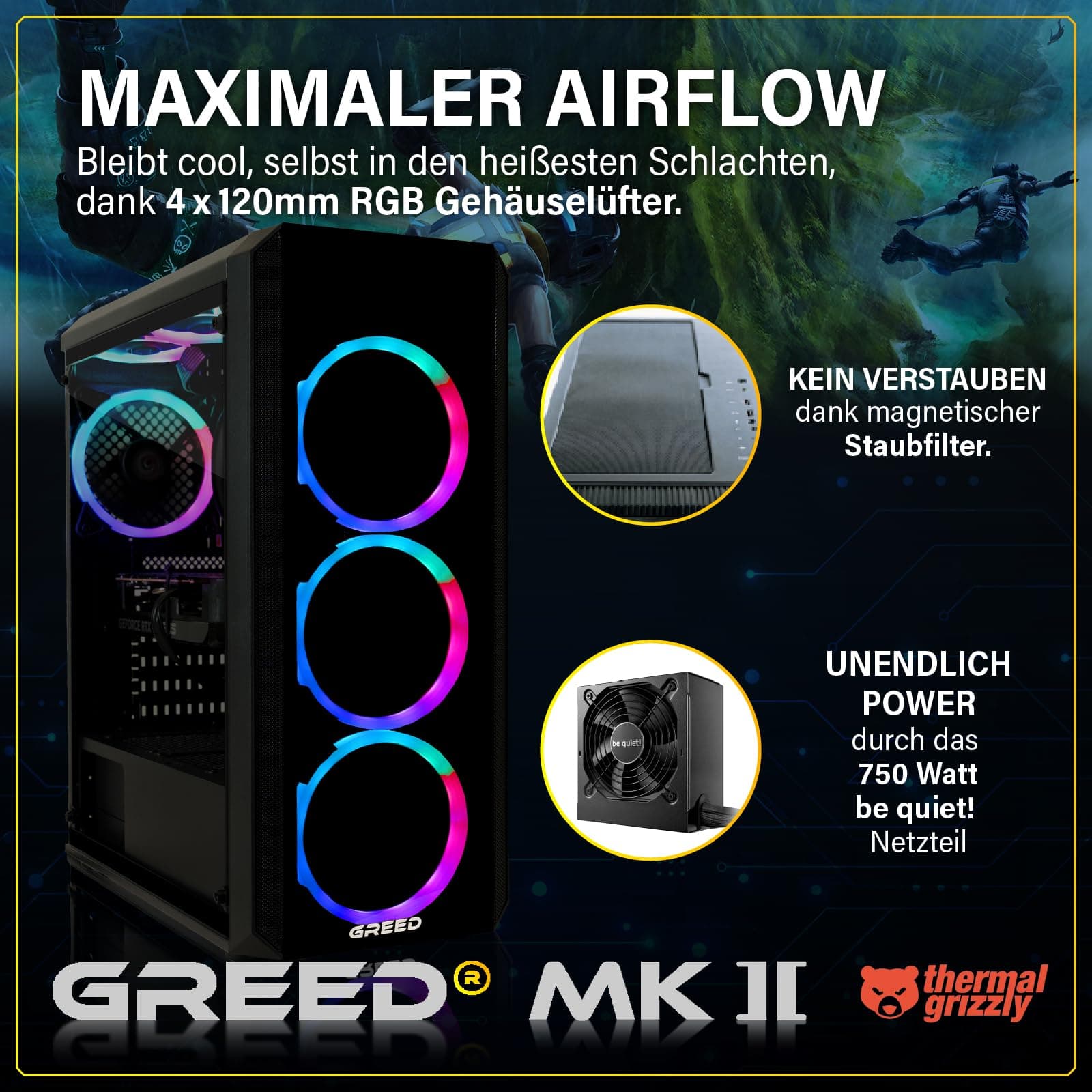 Greed® MK2 - High End Gaming PC - AMD Ryzen 7 5700X & Nvidia Geforce RTX 5060 Ti (8GB) - Ultra Schneller RGB Computer + 4K Raytracing Rechner mit 4,60 GHZ - 16 GB DDR4 RAM - 1TB SSD - WLAN + W11 Pro MK2 | RTX 5060 Ti AMD 16GB Bild 4