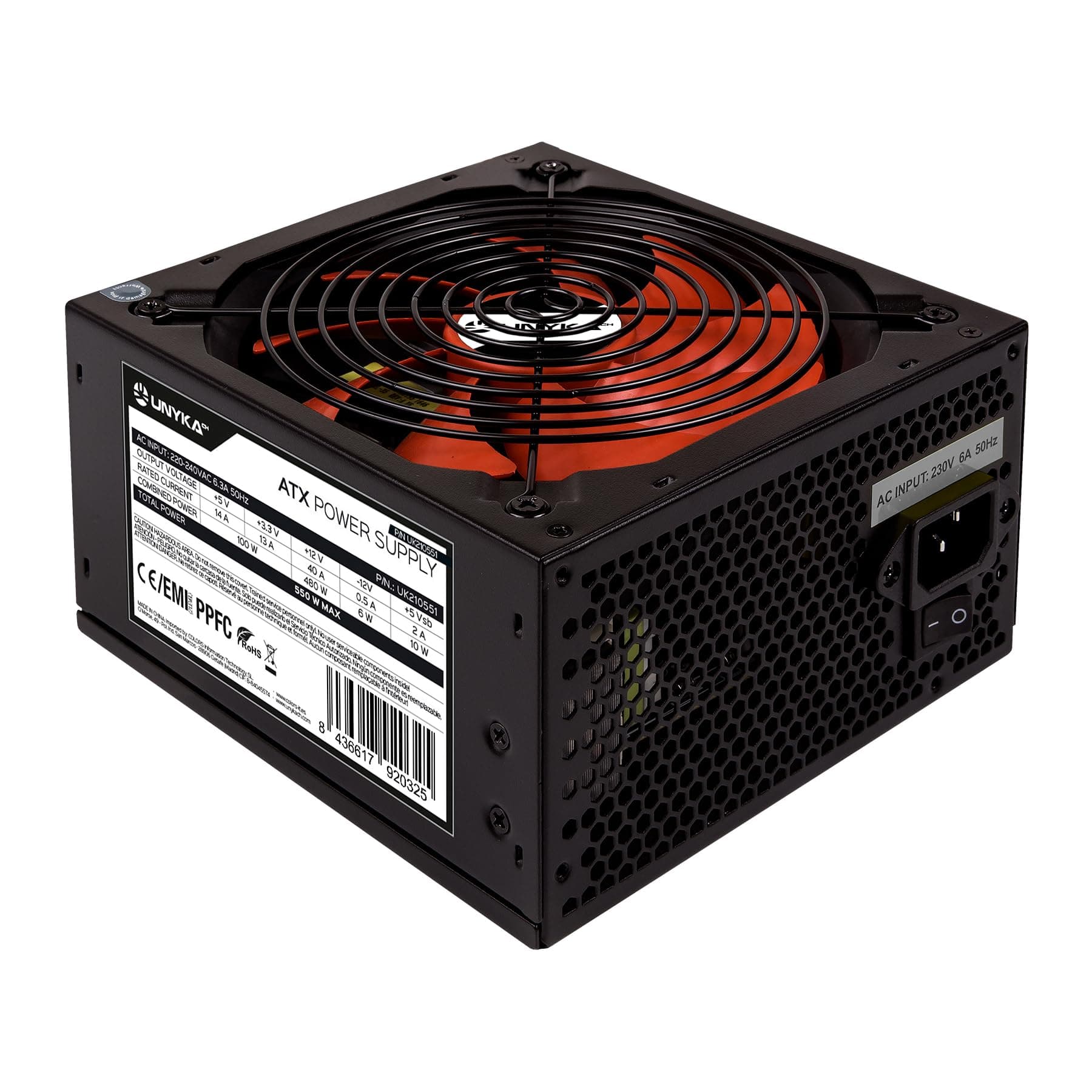UNYKAch ATX 550 W Gaming-Netzteil mit 140 mm leisem Lüfter und Leistungskorrektur (PPFC)