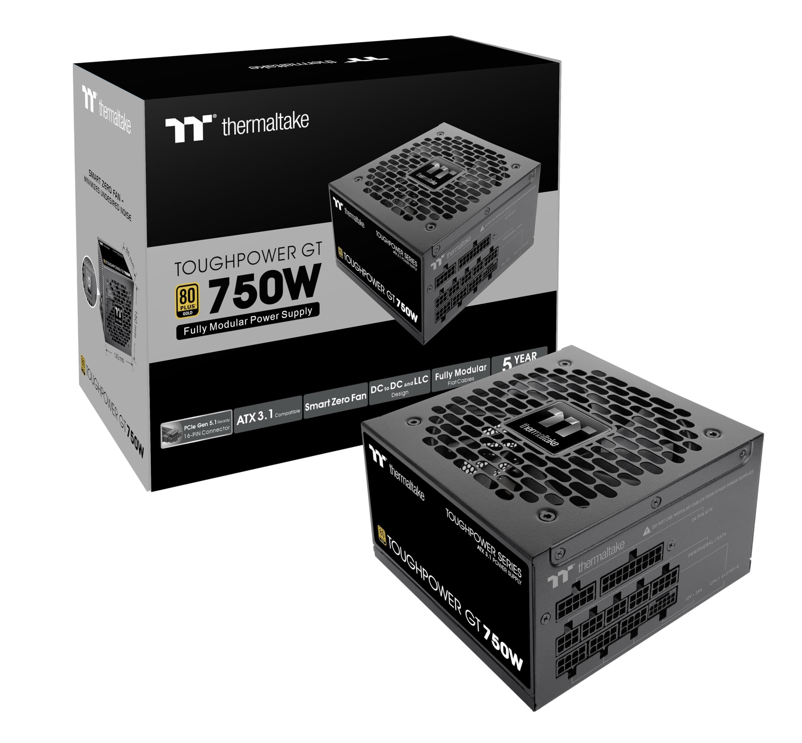 Thermaltake Toughpower GT 750W | ATX 3.1 | 80 Plus Gold | vollmodulares Netzteil | PCIe 5.1 12V-2x6 (12+4) | Smart Zero Fan sehr leise | Schwarz | 5 Jahre Garantie Bild 2