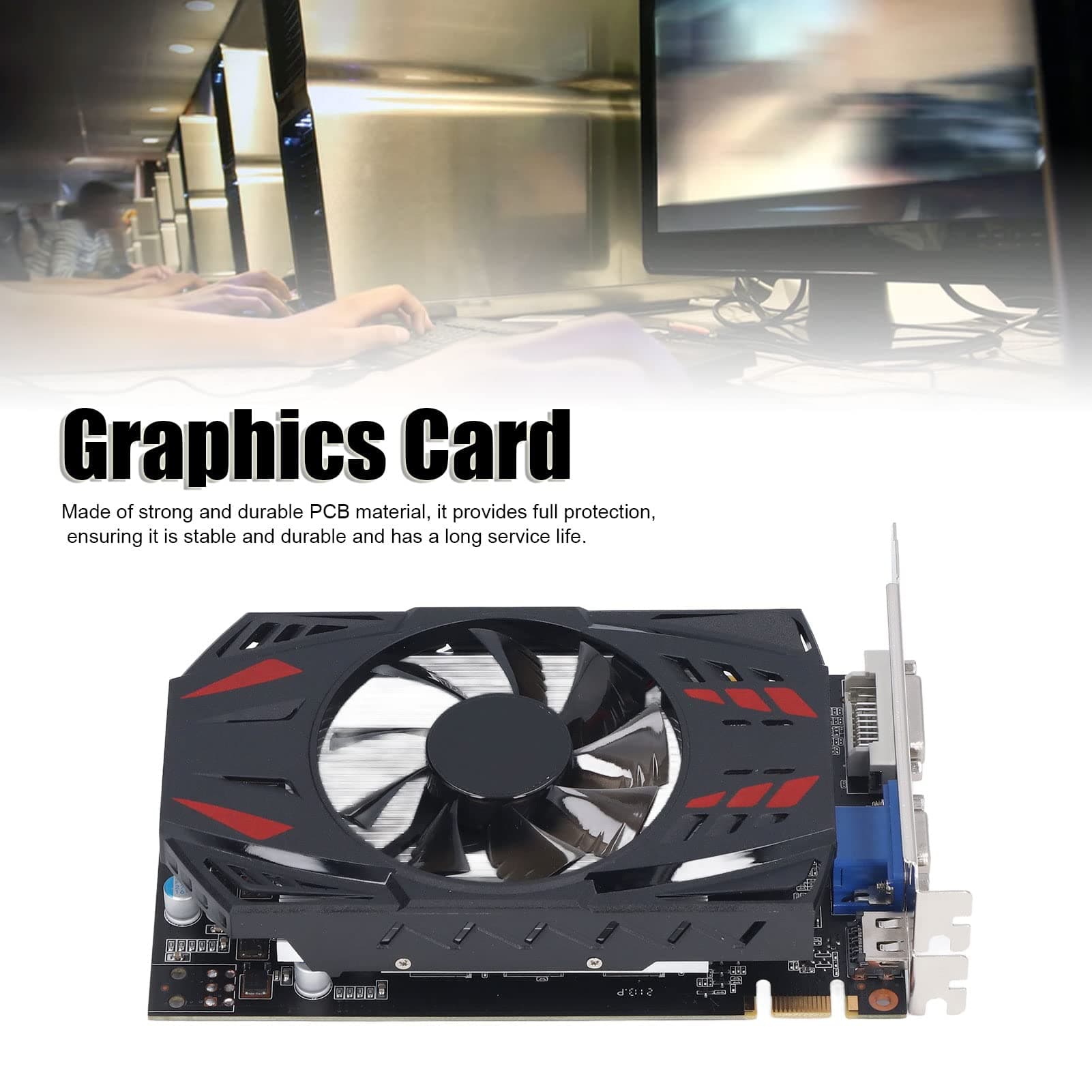 Goshyda GTX550TI Gaming-Grafikkarte, 2 GB GDDR5 128BIT 4K HDR, Tragbarer Dual-Lüfter, Geräuscharm, DVI-VGA-HDMI-Ausgang, Desktop-Grafikkarte für PC-Spiele Bild 3