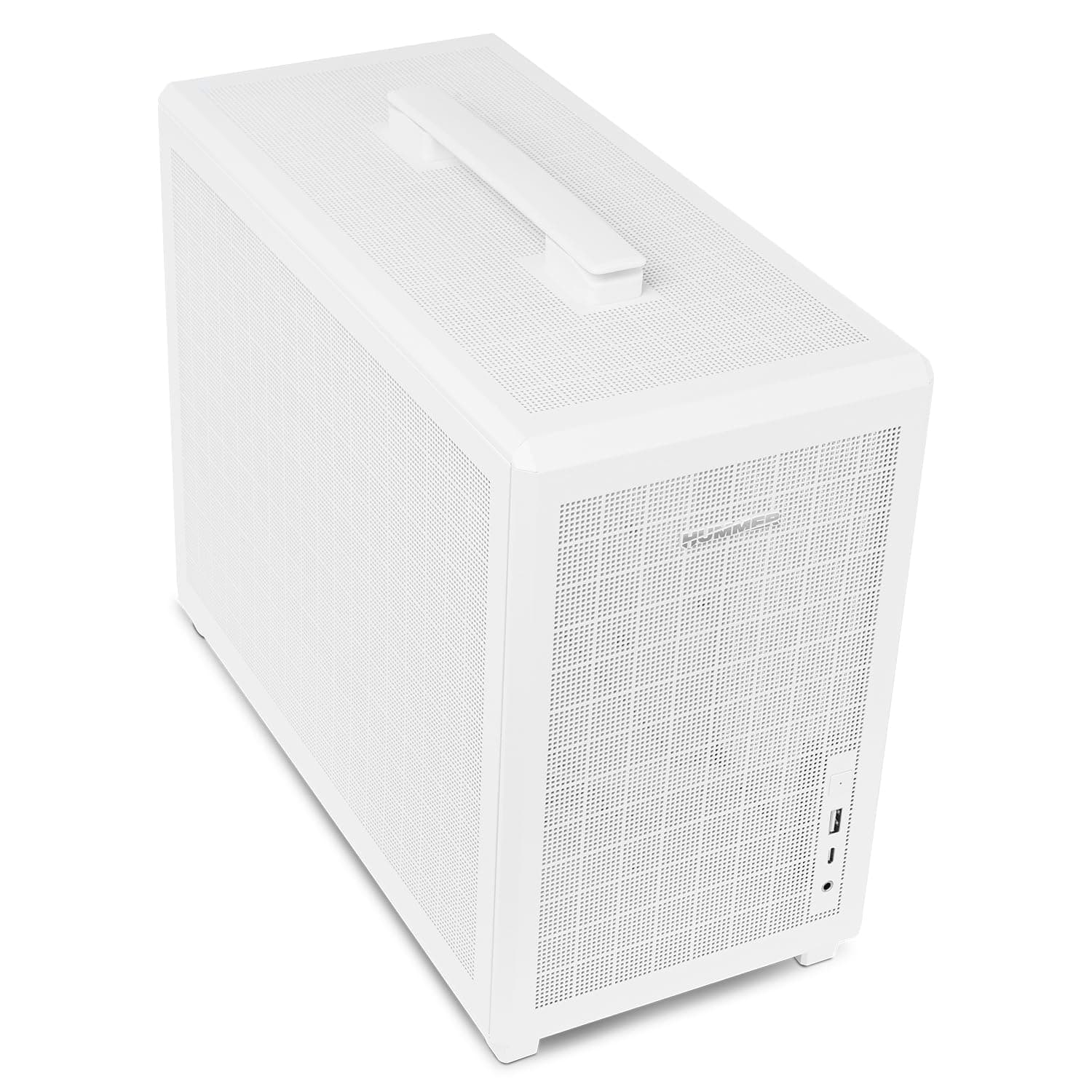 NOX Xtreme Products Hummer Refresh - Tragbares Micro ATX/ITX Mini-Tower Gehäuse, Full-Mesh-Design, inklusive 120mm PWM-Lüfter, Platz für 5 Lüfter, USB-C und 3.0, Weiß Bild 3