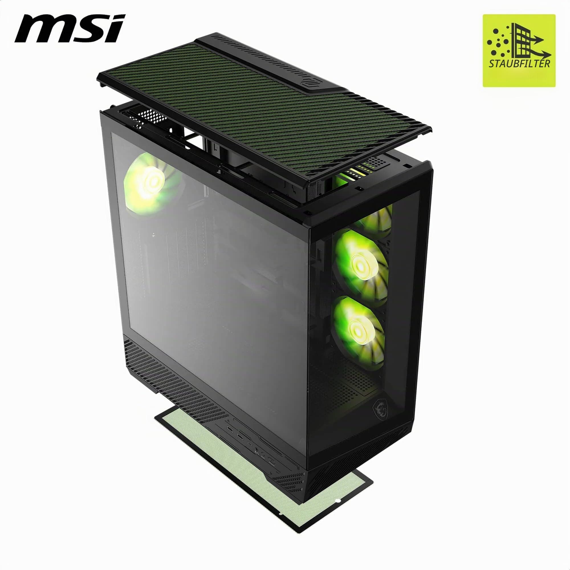 MSI MAG PANO 130R PZ – Mid-Tower-Gaming-PC-Gehäuse – Unterstützt GPUs mit Einer Länge von bis zu 400 mm, herausnehmbare Staubfilter, USB 20 Gbit/s (Typ C), Back-Connect-ATX- und Micro-ATX-Mainboards Bild 5