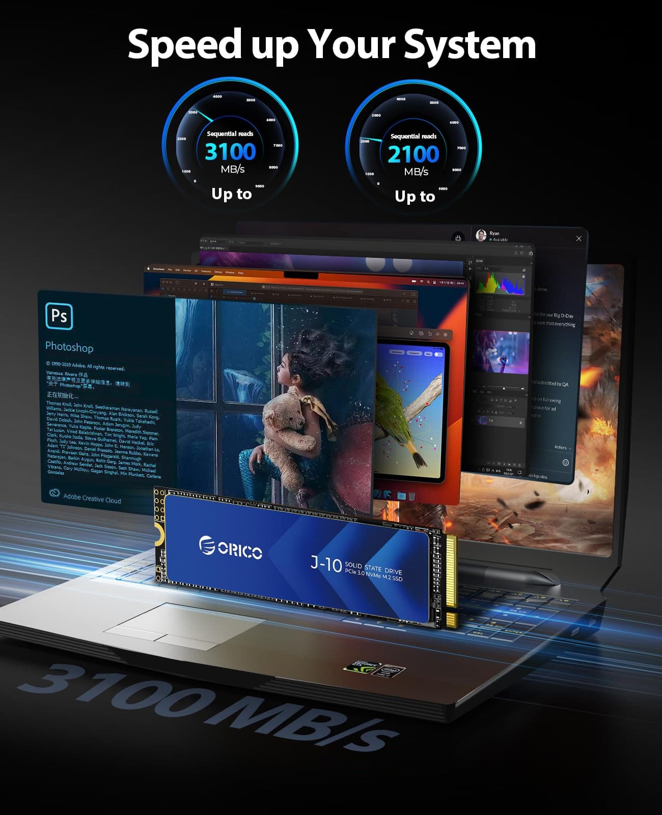 ORICO NVMe SSD M.2 512G PCIe Gen3.0x4 2280, 3D NAND Interne SSD mit Kühlkörper, bis zu 3100 MB/s,Internes Solid State Drive für PC/Konsolenspiele und Videobearbeitung-J10 3100MB/s 512G Bild 5
