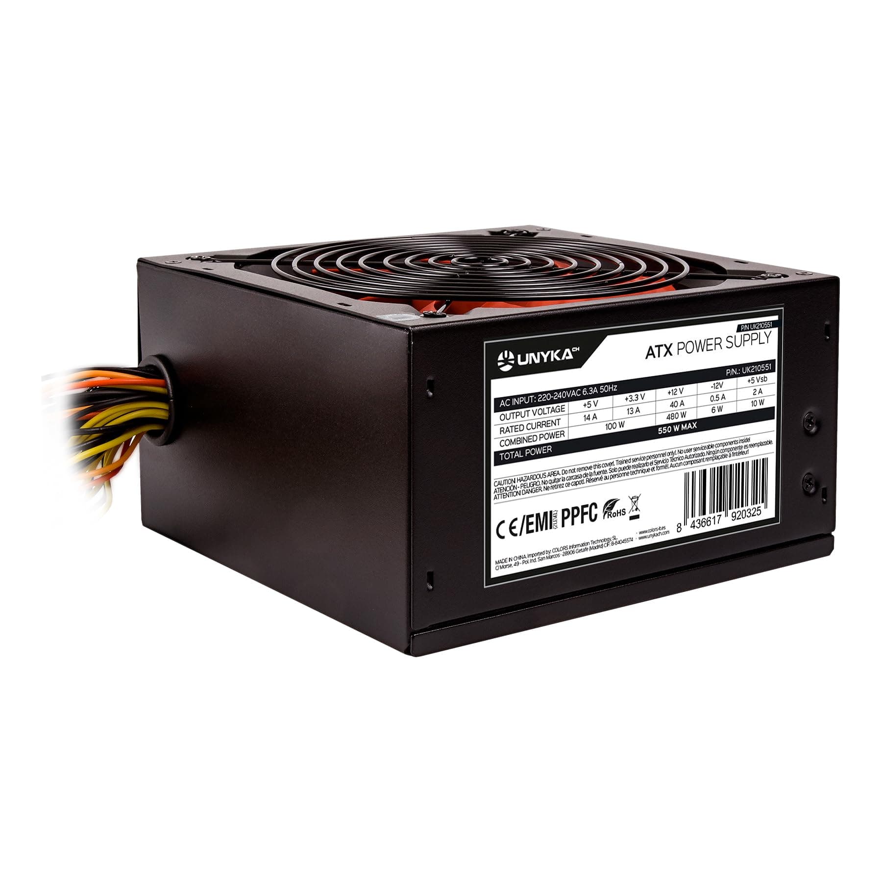 UNYKAch ATX 550 W Gaming-Netzteil mit 140 mm leisem Lüfter und Leistungskorrektur (PPFC) Bild 7