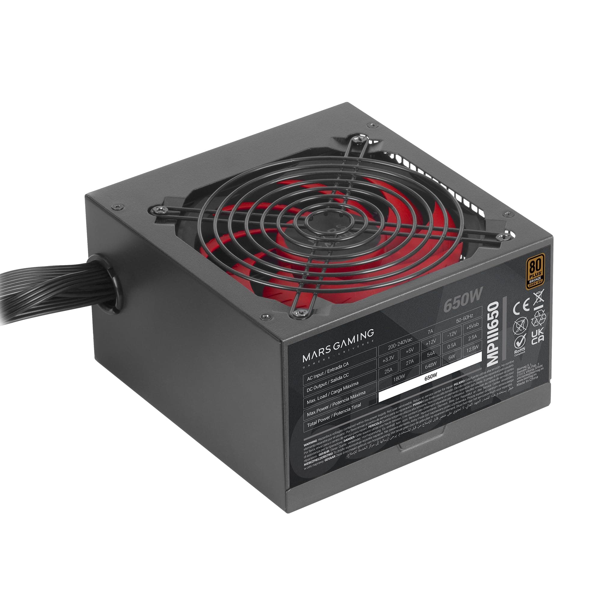 Mars Gaming MPIII650, PC ATX 650W Netzteil, 5 Jahre Garantie, 85% Wirkungsgrad, Digital APFC System, 120mm AI-RPM FDB Lüfter, DC-DC und SMD Technologien, extra Lange Flachkabel, Schwarz Bild 4