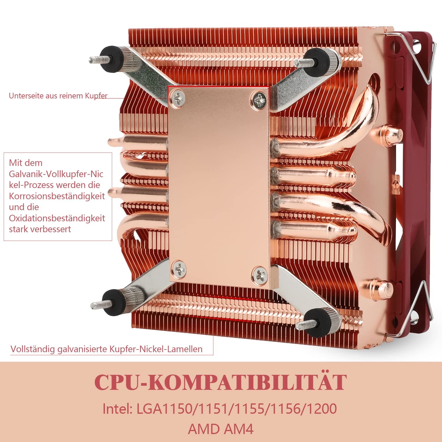 Thermalright AXP90-X47 Full Low Profile CPU-Kühler, 47 mm Höhe, leiser PWM-Lüfter, 4 Heatpipes, kompatibel mit AMD AM4 AM5/Intel LGA 1700/1150/1151/1155/1156/1200 (reines Kupfer) Bild 5