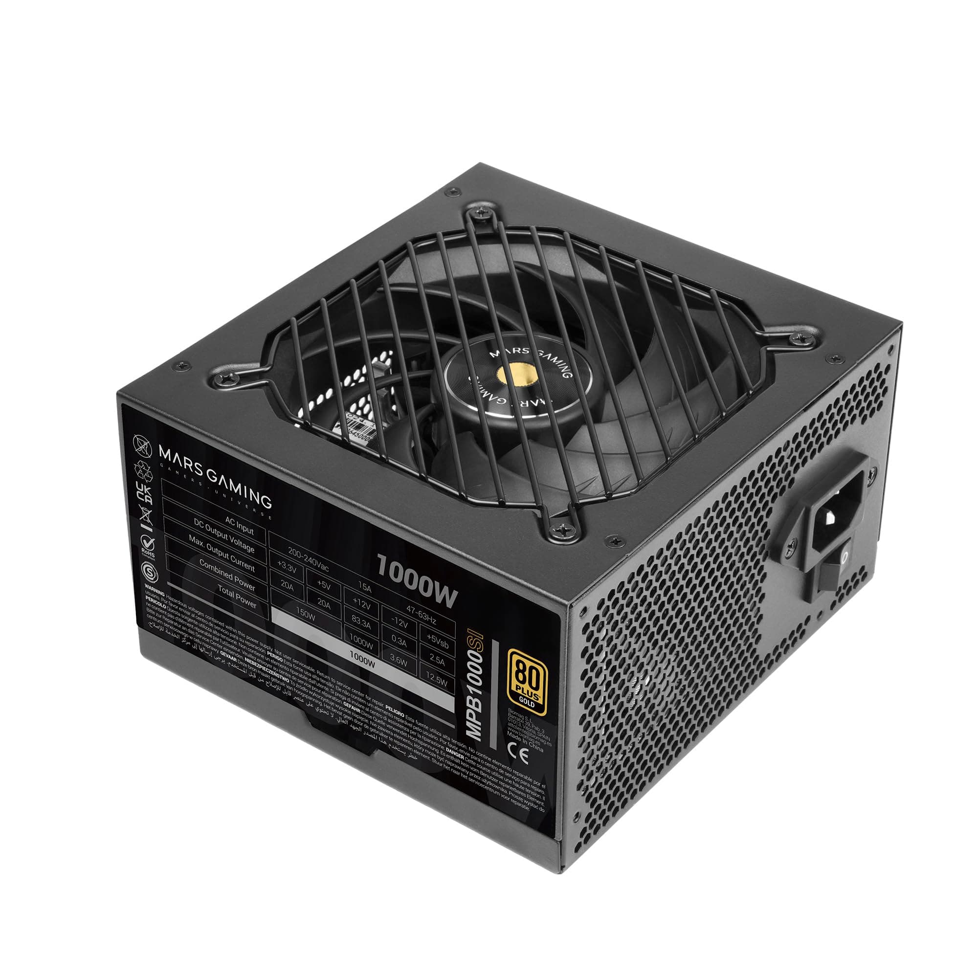 Mars Gaming MPB1000SI, PC ATX Netzteil 1000W, 7 Jahre Garantie, 80Plus Gold 90%, SI Extreme Silence Lüfter mit Kupfer- und Aluminiumkern, AI2-RPM-, DC-DC- und SMD-Technologien, Schwarz