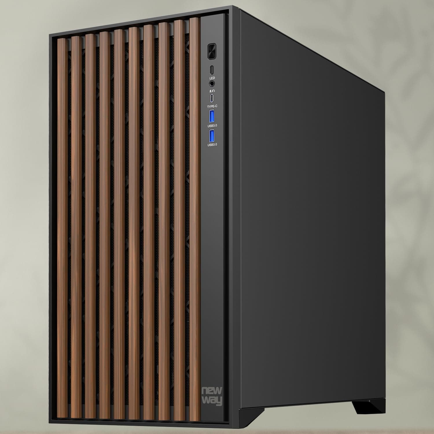 NEWWAY - NW1 PC-Gehäuse aus Holz - Mittlere Tower kompatibel mit ATX/Micro-ATX/ITX - Typ C USB - üfter inklusive 3 x 140 mm PWM - Seitenpanel aus gehärtetem Glas (schwarz) Bild 6