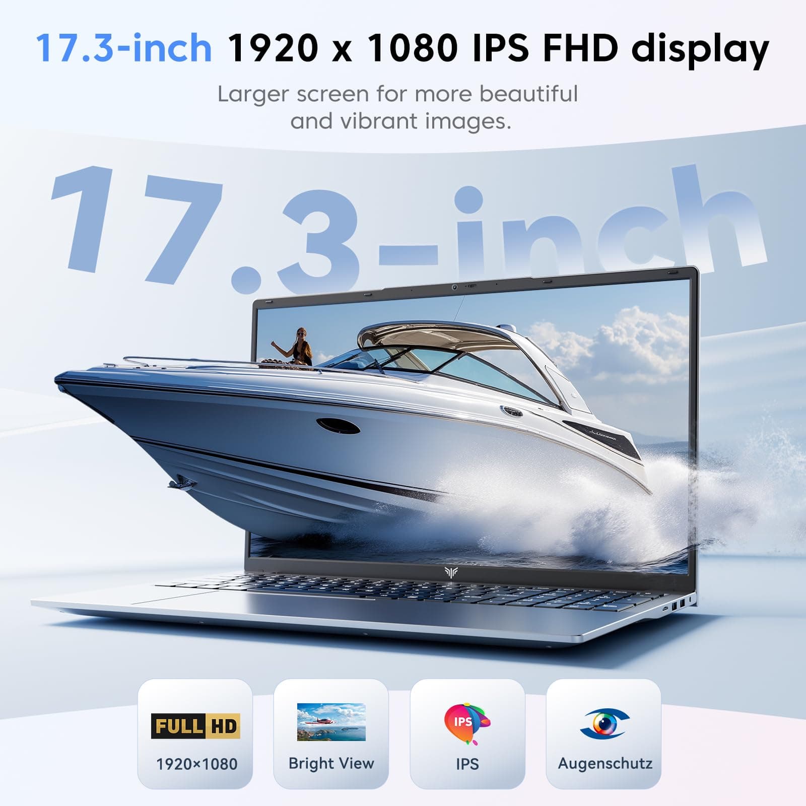 17.3 Zoll FHD Display Laptop, Quad-Core N-95 Prozessor bis zu 3.4GHz（Beat N100） Laptop, 16GB DDR4 512GB SSD Notebook mit Metallgehäuse Unterstützung WiFi, BT5.0, 3*USB3.2 17.3-Zoll-N95-16+512GB Bild 3