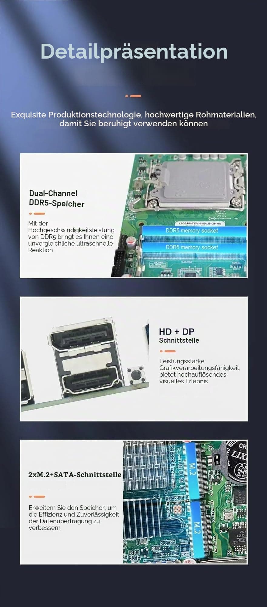 B760 Mini-ITX NAS Mainboard - Intel 12./13./14. Gen LGA1700-8-Fach Laufwerksaufnahme - 8X SATA + 2X NVMe - 4X 2.5G LAN - DDR5 & PCIe x4 - Firewall-Unterstützung - Heimserver/Rechenzentrum Bild 8