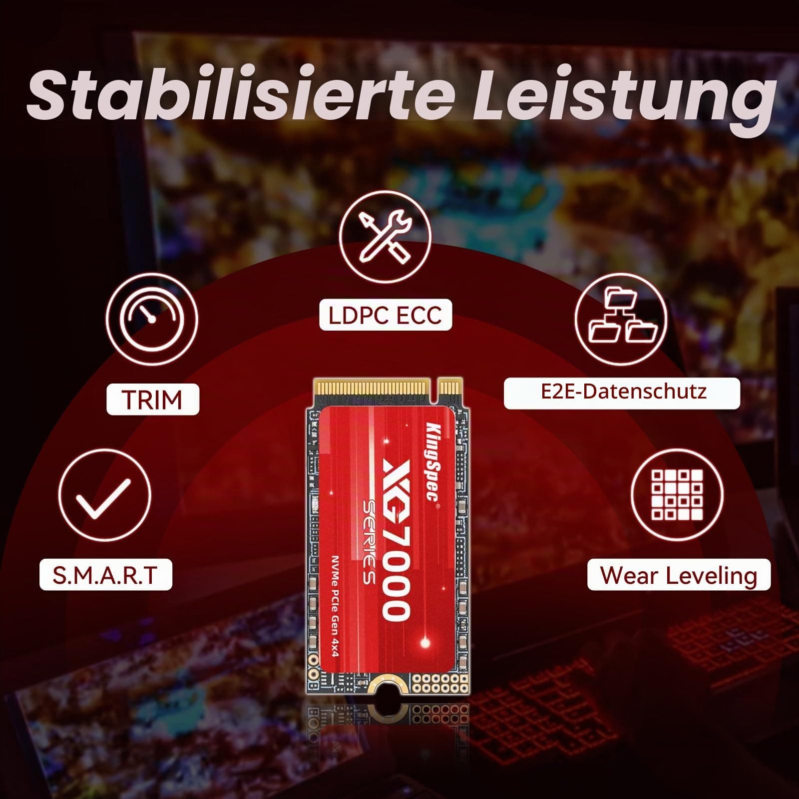 KingSpec XG7000-2242 1TB SSD M.2 2242 NVMe PCIe 4.0, M2 SSD Gen 4x4 – Bis zu 7200 MB/s sequentielle Lesegeschwindigkeit, 3D NAND TLC Kompatibel mit Desktop/Laptops/Legion Go Bild 7