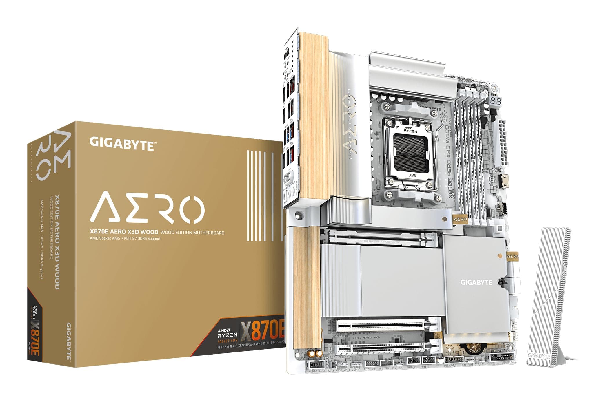 GIGABYTE X870E AERO X3D Wood Mainboard - Unterstützt AMD Ryzen 9000 CPUs, digitales 16+2+2-Phasen-VRM, bis zu 9000Hz DDR5 (O.C.), 2xPCIe 5.0 + 2xPCIe 4.0, Wi-Fi 7, 5GbE LAN, USB 4 Bild 2