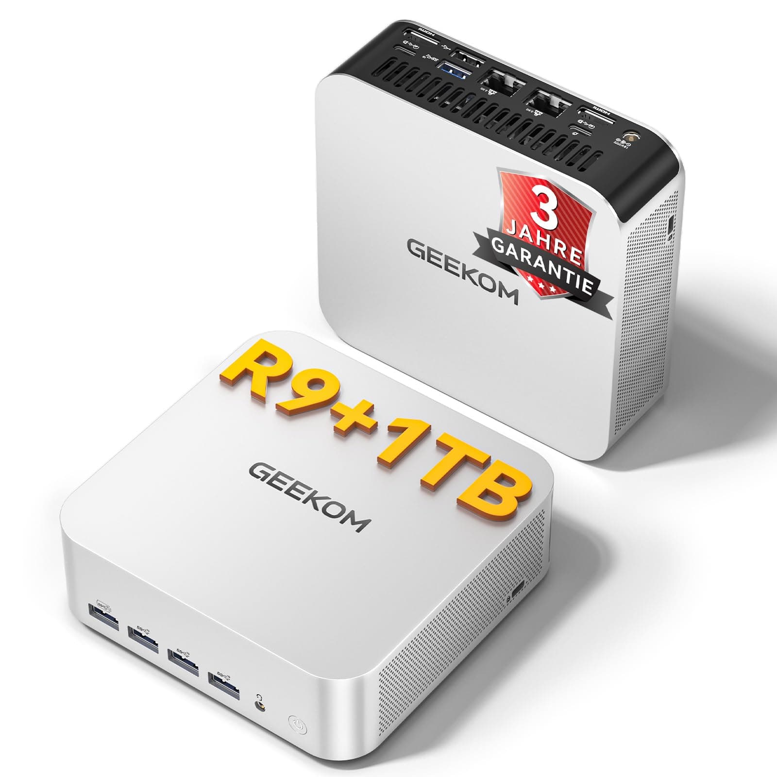 GEEKOM AI Mini PC A7 Max [2026 Edition] mit AMD Ryzen 9 7940HS | aufrüstbarem DDR5 RAM(bis zu 128GB) + 1TB SSD(Max. 4TB), Leise Mini PC mit Windows 11 Pro | 4 Modus | SD-Slot | 8K | 3 Jahre Garantie Sliber(A7Max)