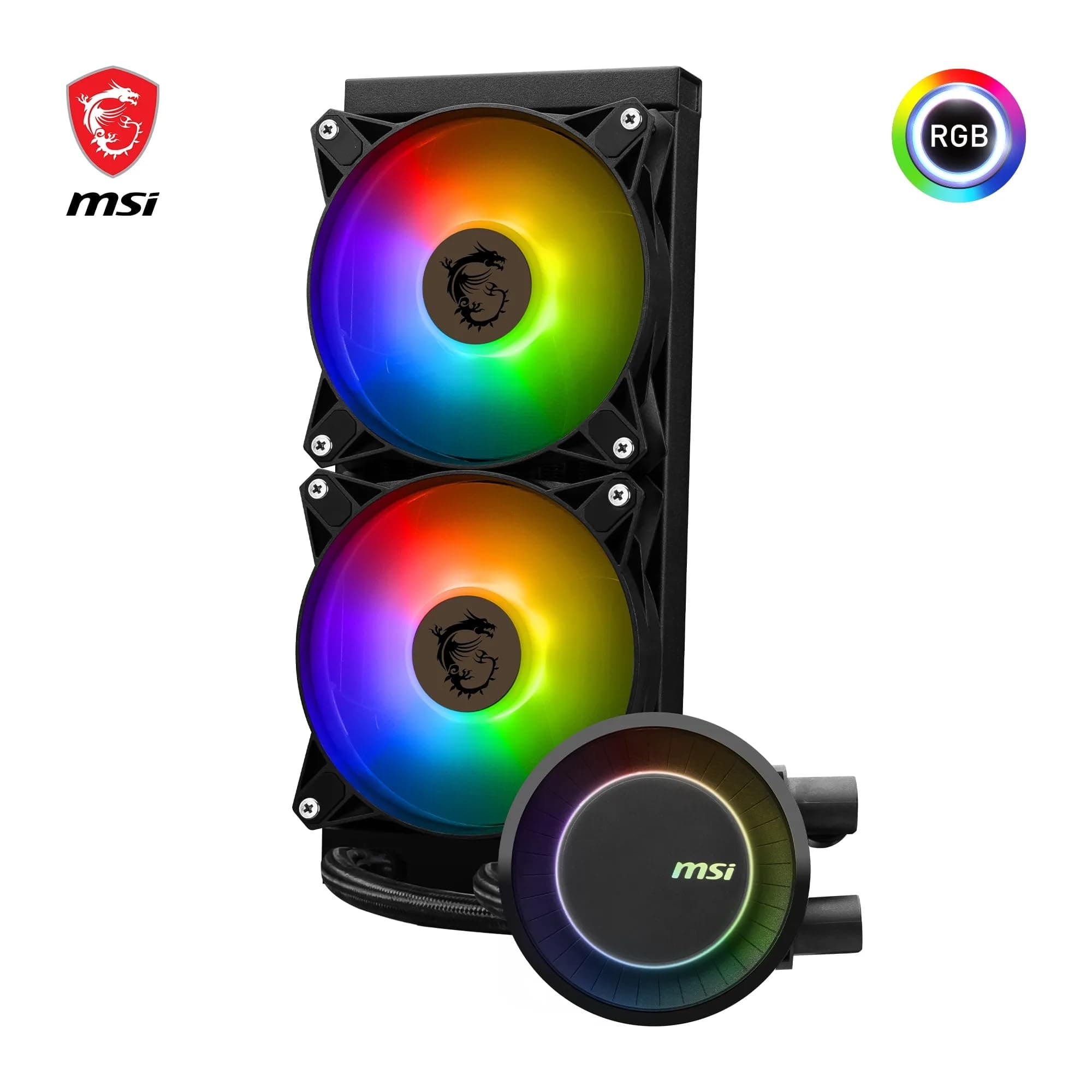 MSI MAG CORELIQUID E240 AIO CPU Wasserkühlung- Vergrößerte Kupferkühlplatte, ARGB Blockhead & FDB Lüfter, Zweikammer-Wasserblock, Split-Flow Radiator, Mystic Light, AMD & Intel kompatibel Bild 5