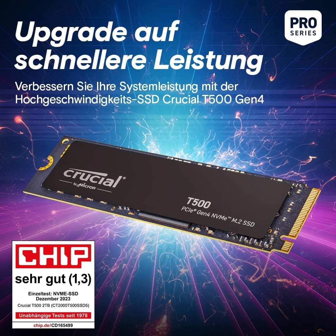 Crucial T500 SSD 1TB PCIe Gen4 NVMe M.2 Interne Festplatte, bis 7300 MB/s, TLC NAND, kompatibel mit Laptop und Desktop, Microsoft DirectStorage - CT1000T500SSD8 Bild 8