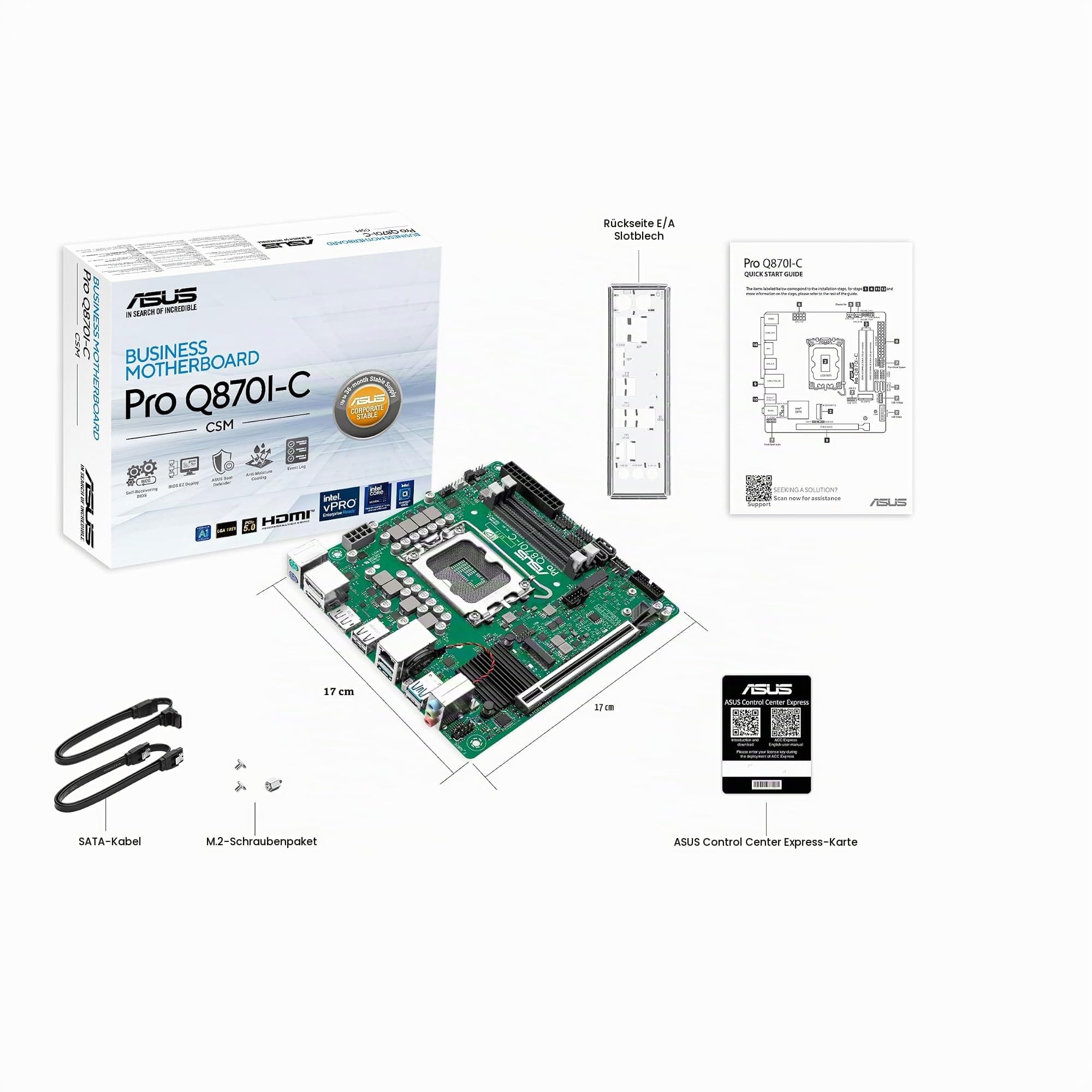 ASUS PRO Q870I-C-CSM Business Mini-ITX-Mainboard Sockel Intel LGA 1851 (mini-ITX, Intel VPro, DDR5 Speicher, PCIe 5.0, Q-LED Core, ASUS Control Center Express, SafeSlot) Bild 3
