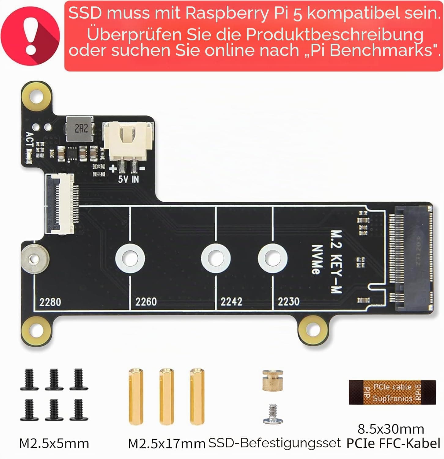 ElectroCookie PCIe auf M.2 NVMe SSD HAT Board für Raspberry Pi 5 (X1001) Bild 3