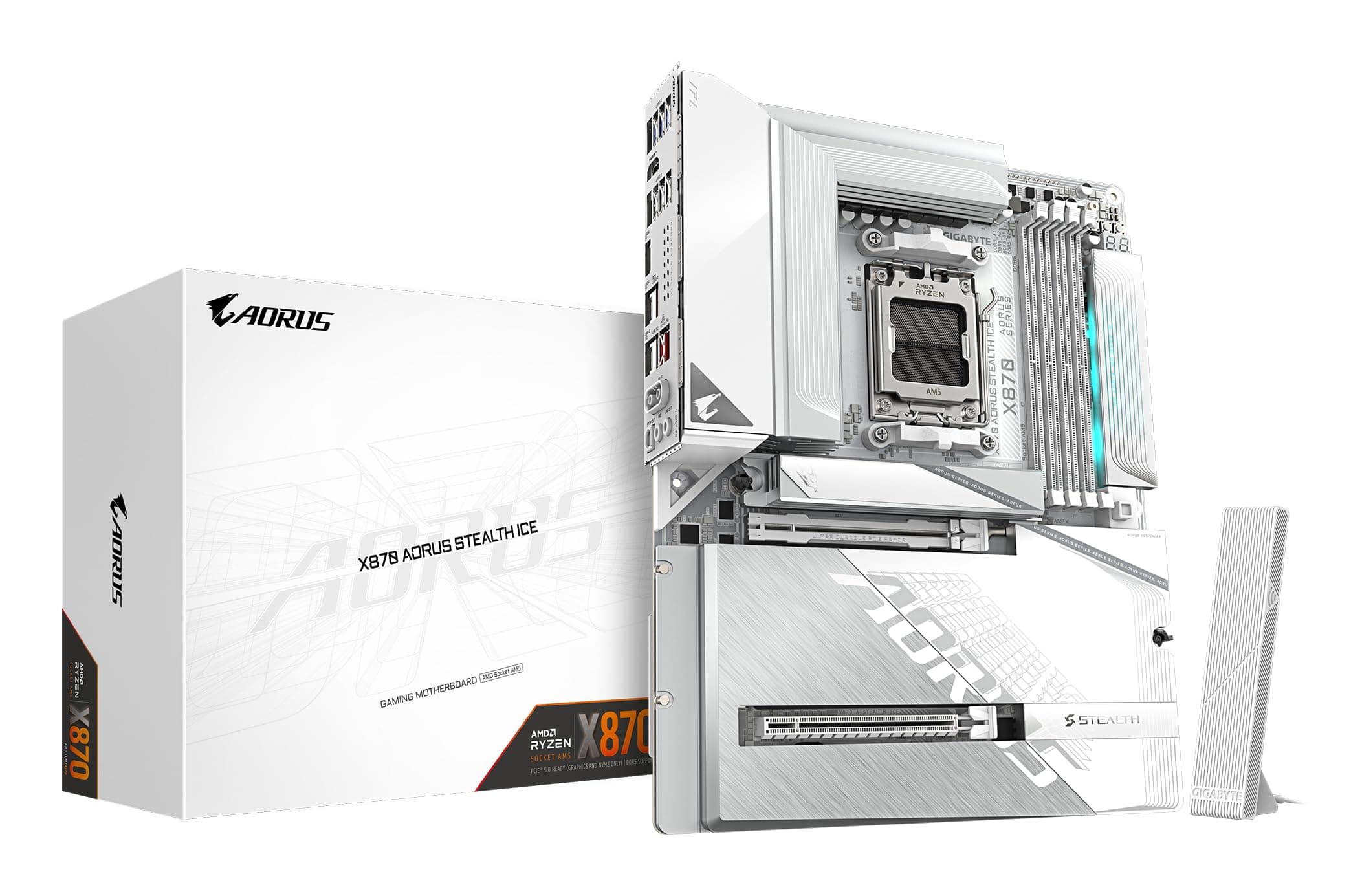 GIGABYTE X870 AORUS Stealth Ice Mainboard – Unterstützt AMD Ryzen 9000 CPUs, digitales 16+2+2 Phasen VRM, bis zu 8200 MHz DDR5 (OC), 2 x PCIe 5.0 + 2 x PCIe 4.0, Wi-Fi 7, 5 GbE LAN, USB 4 Bild 2