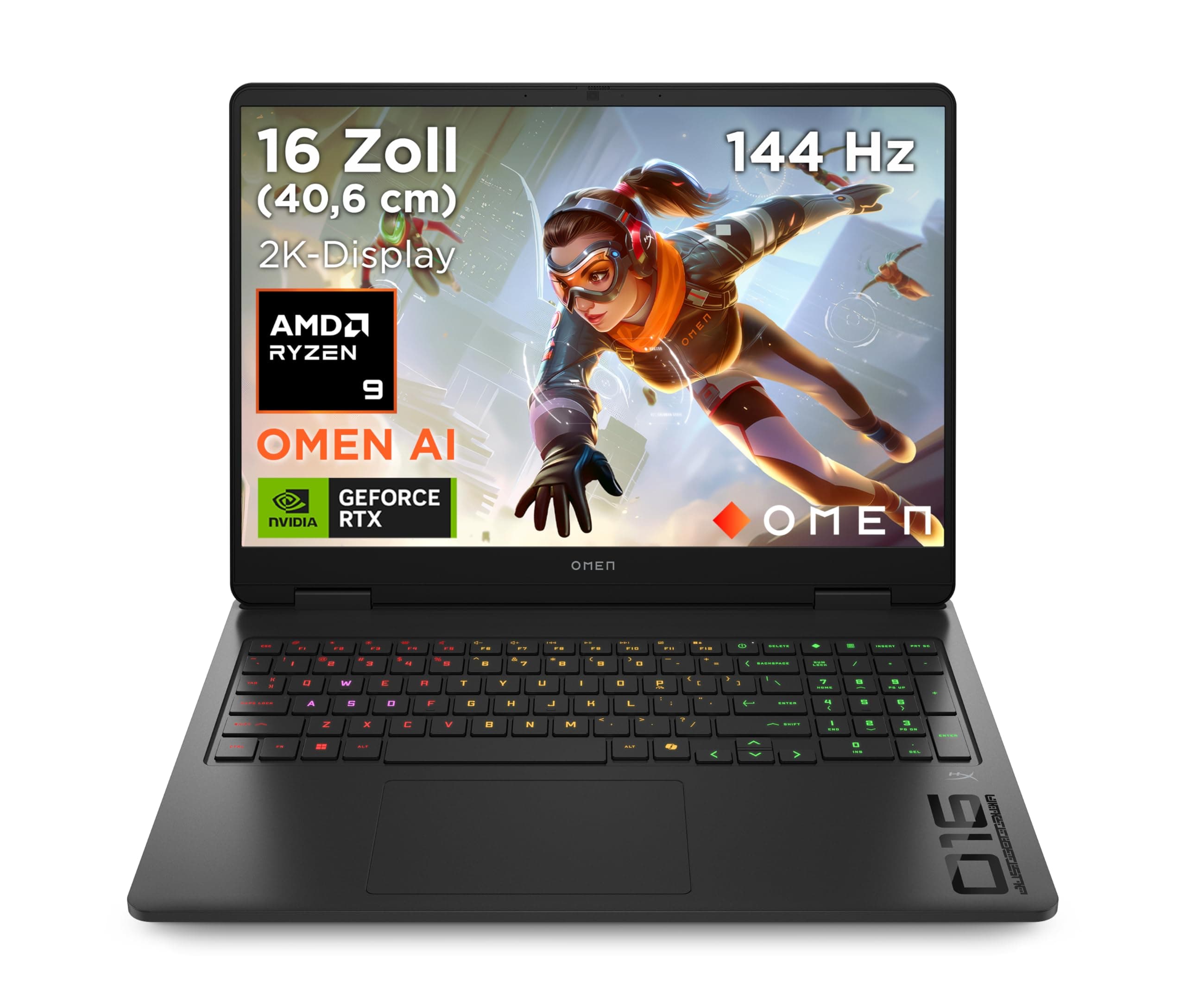 HP Omen Gaming Laptop, 16" 2K WUXGA Display,1920×1200, 16:10, 144Hz, AMD Ryzen 9 8940HX, NVIDIA GeForce RTX 5060 (8 GB), 16GB RAM, 1TB SSD, Win 11, 4-Zonen-RGB-QWERTZ, Wi-Fi 6, Shadow Black AMD Ryzen 9 8940HX NVIDIA GeForce RTX 5060 2K Display 144Hz