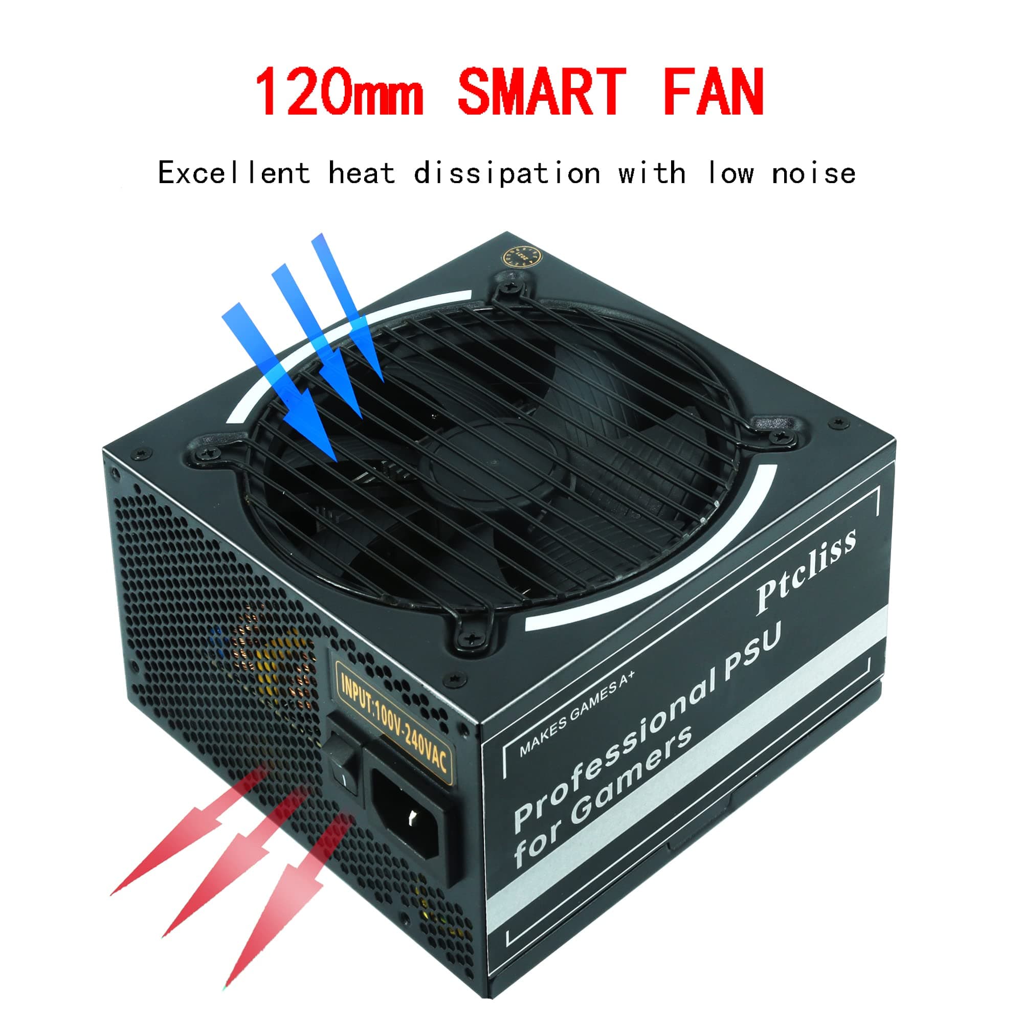 550 W GD550S ATX Gaming PC Power Supply 80+ Bronze PSU Nicht-modulares Netzteil flache schwarze Kabel Bild 5
