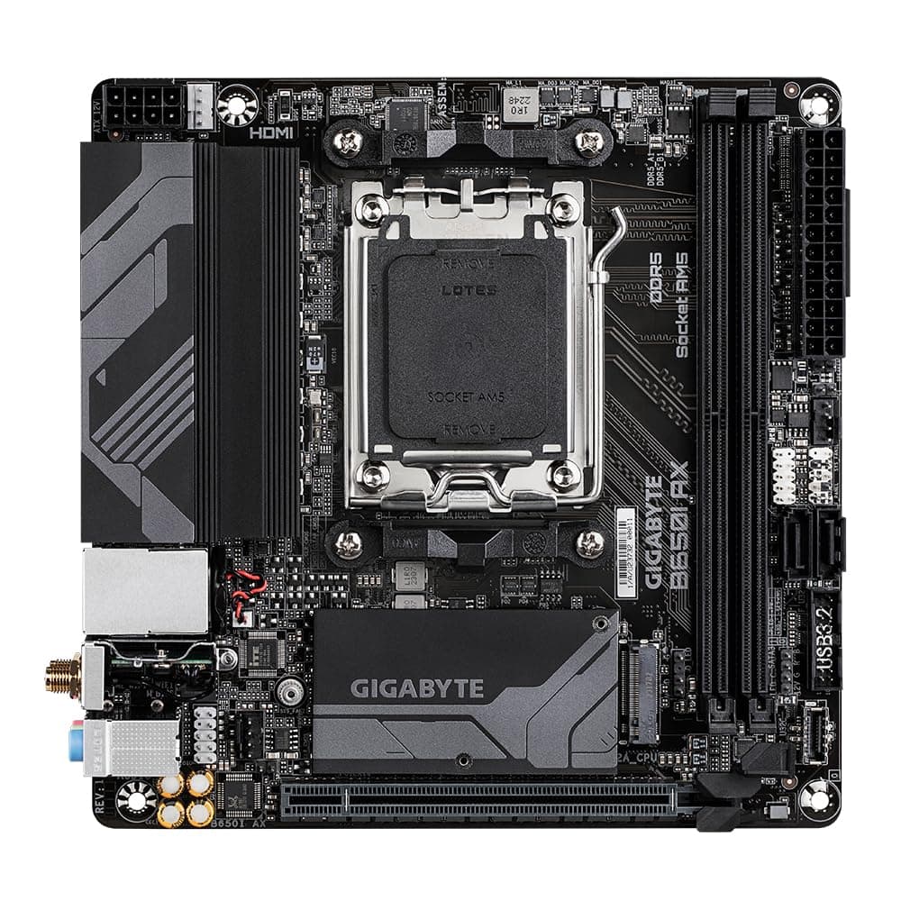 GIGABYTE B650I AX Mainboard - AMD Ryzen 9000er-Serie, 5+2+1 Phasen VRM, bis zu 6400 MHz DDR5 (OC), 1xPCIe 4.0 M.2, 2,5 GbE LAN, WiFi 6E, USB 3.2 Gen 2 Bild 3