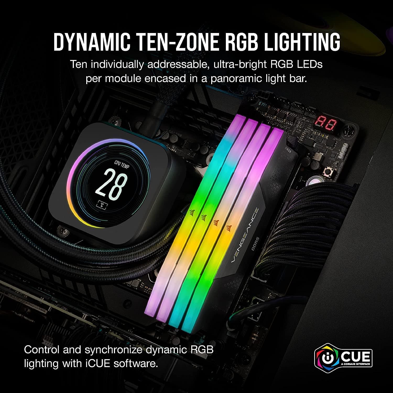 CORSAIR Vengeance RGB DDR5 RAM 32GB (2x16GB) Bis zu 6400MHz CL36 Intel XMP 3.0 Desktop-Arbeitsspeicher – Schwarz (CMH32GX5M2B6400C36) Bild 7