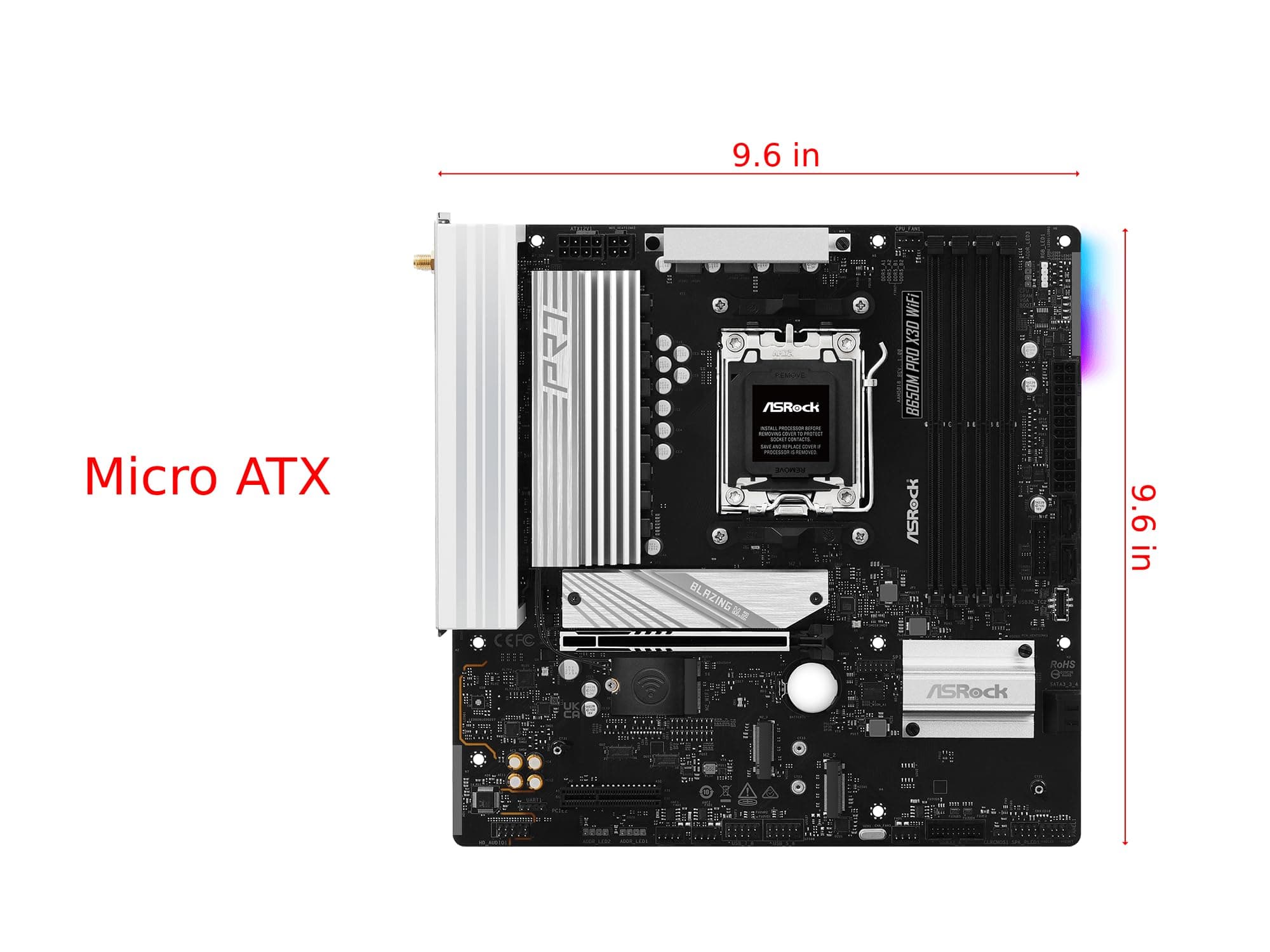 ASRock B650M Pro X3D WiFi 6E AMD AM5 Micro-ATX Motherboard, unterstützt Ryzen 9000/8000/7000 Series Prozessoren, DDR5 8000+ (OC), PCIe 5.0, 2.5G LAN, 8+2+1 Power Phase Bild 3