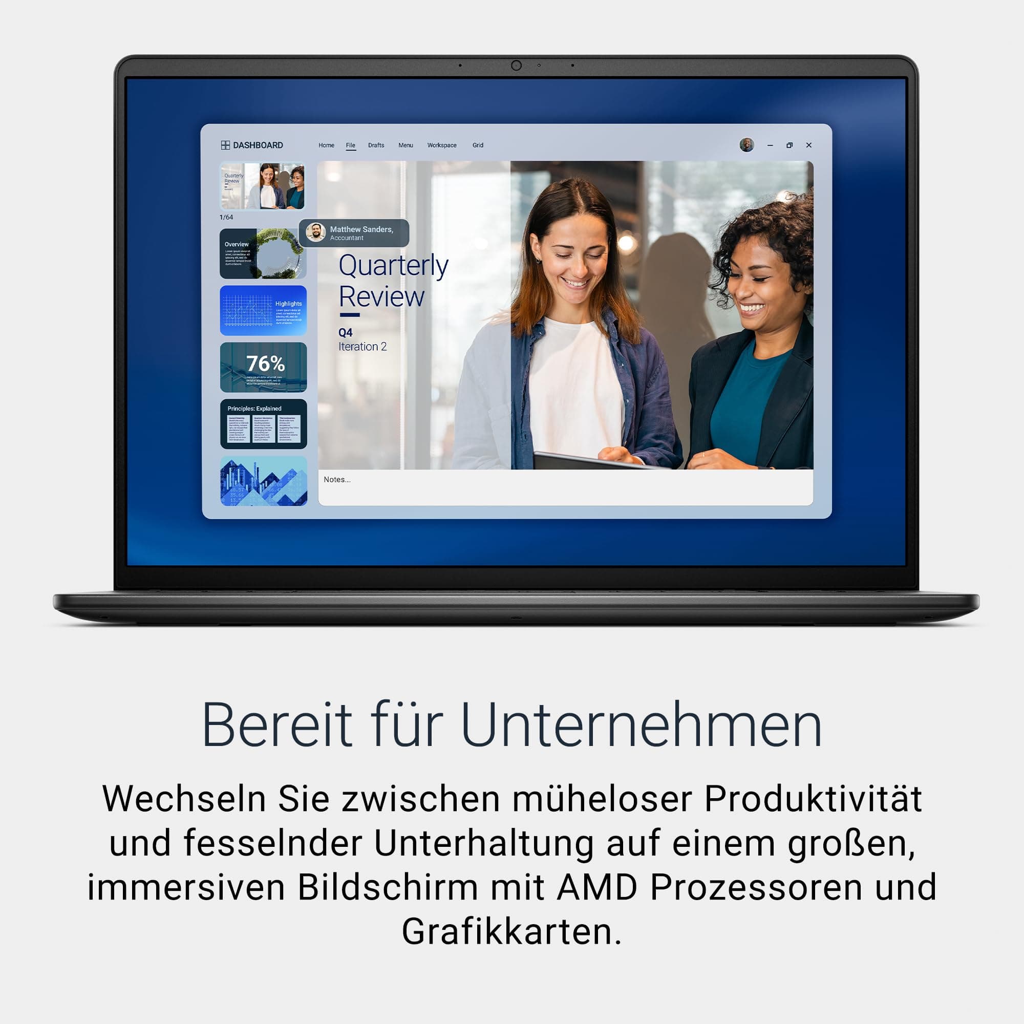 Dell 16 Laptop DC16255 16" 2K IPS Anti-Glare Display, AMD Ryzen 7 250, AMD Radeon Graphics, 16GB RAM, 1TB SSD, Windows 11 Home, QWERTZ-Backlit-Keyboard, Wi-Fi 6, USB-C – Black Ryzen 7 250 16 GB 1TB SSD Bild 3