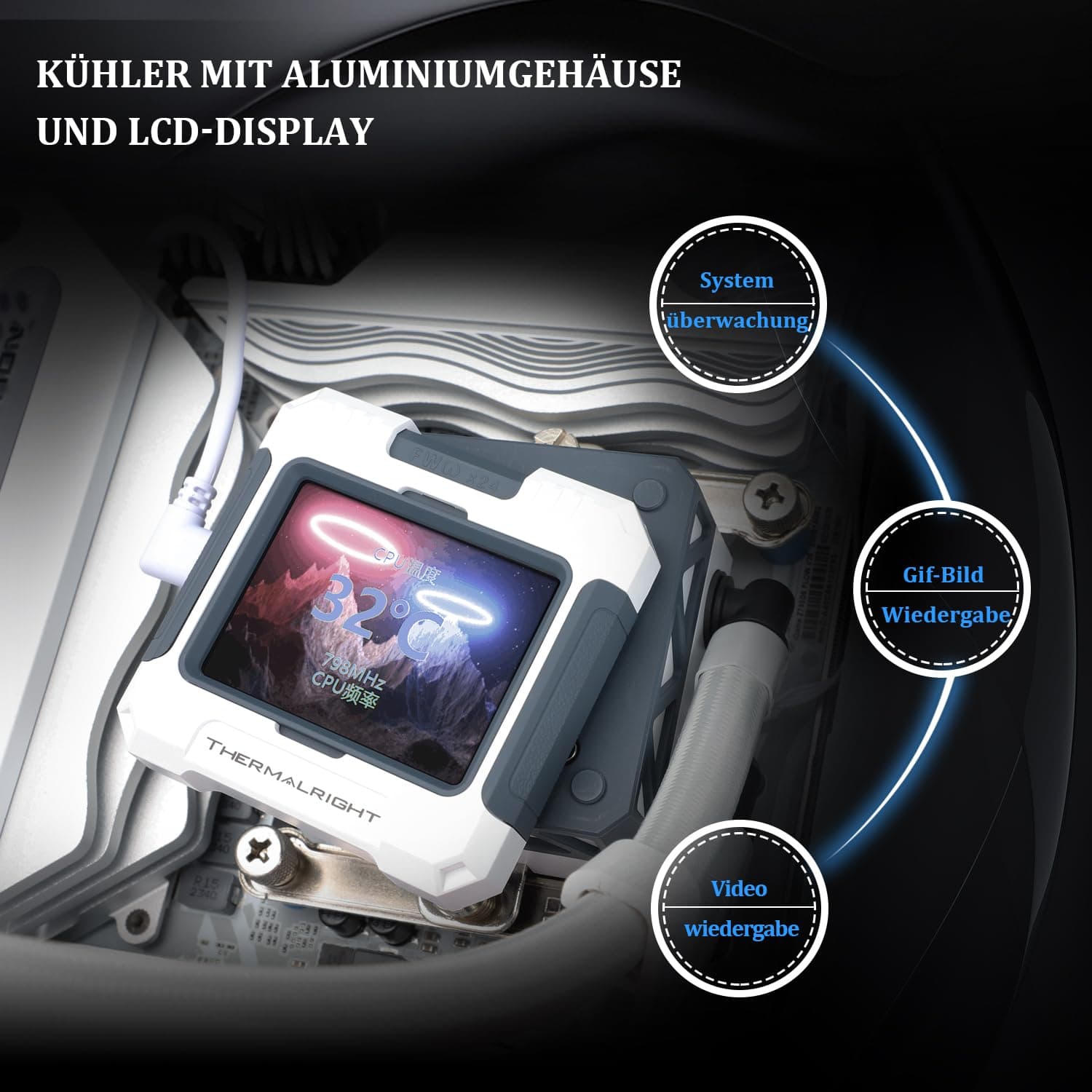 Thermalright FW 360 Weiß ARGB CPU-Wasserkühlung mit 3 PWM-Lüftern, IPS 320 * 240 Auflösung LCD-Bildschirm,360 AIO-Kühlung,flüssiger CPU-Kühler für AMD/Intel PC Aio-Kühler: AM4/AM5/LGA1700/1851 FW 360 WHITE ARGB Bild 7