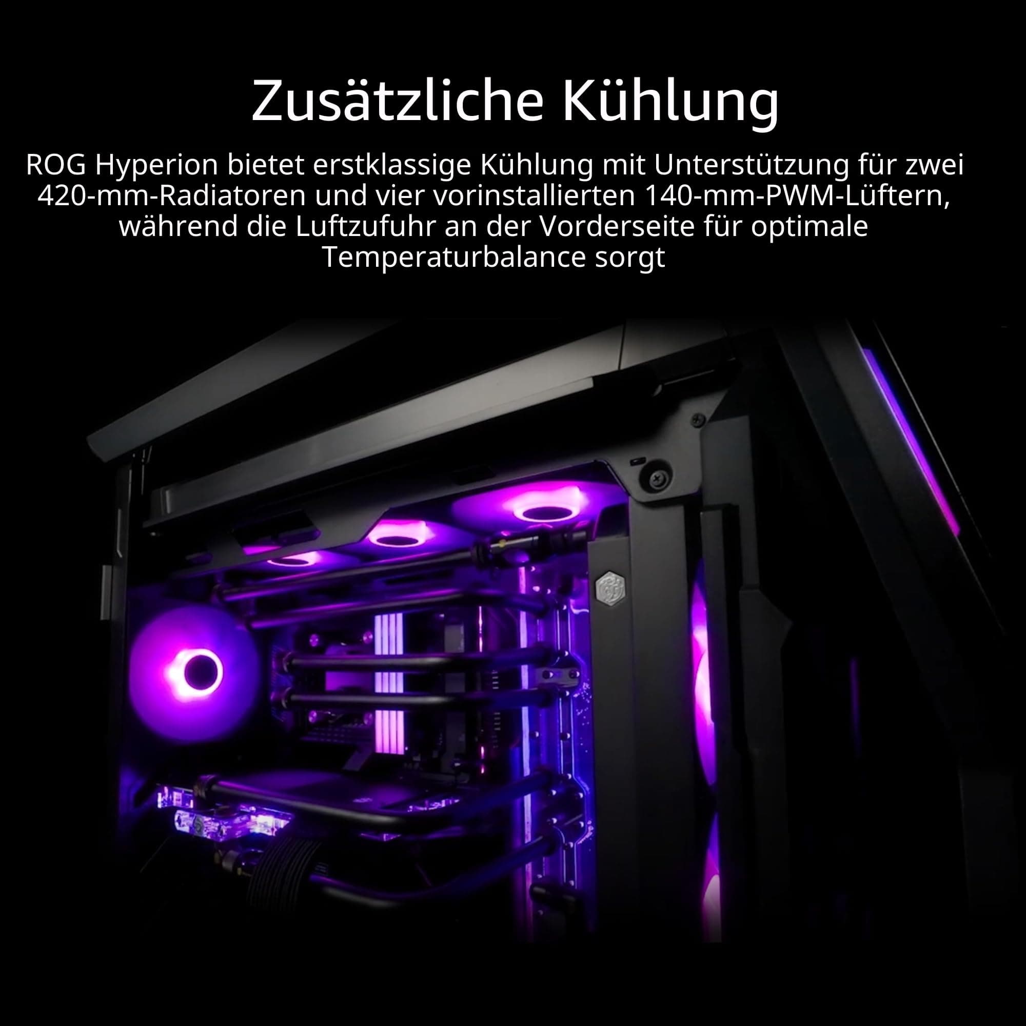 ASUS ROG Hyperion GR701 BTF Edition E-ATX Gaming Gehäuse (unterstützt Mainboards mit versteckten Anschlüssen, 420 mm Dual-Radiator-Unterstützung, 4x 140 mm-Lüfter, ARGB-Lüfter-Hub, 60W-Schnellladung) Bild 7