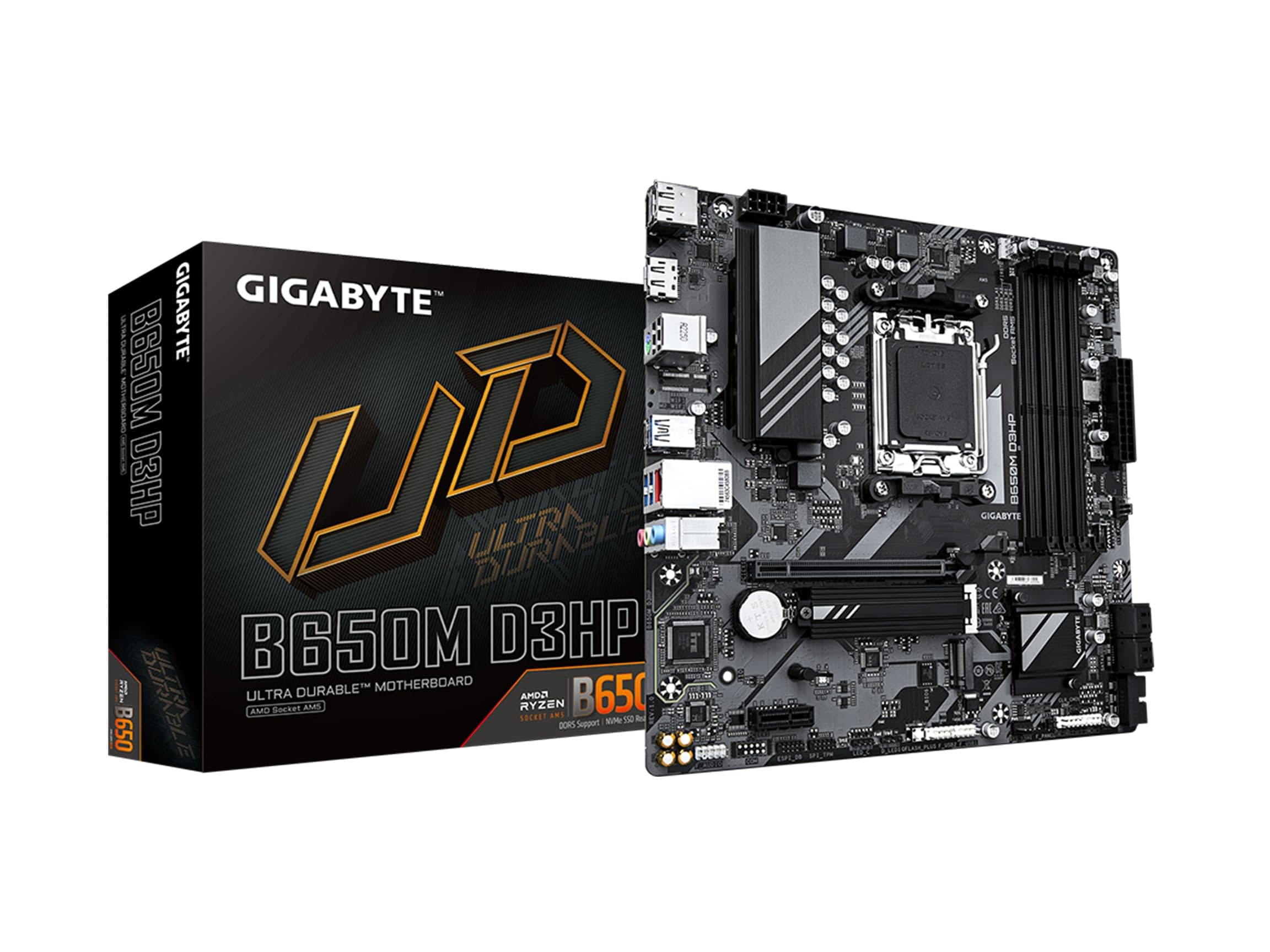 GIGABYTE B650M D3HP AMD AM5 mATX Motherboard, unterstützt Ryzen 9000/8000/7000 Serie, DDR5, 5+2+2 Power Phase, 2X M.2, PCIe 4.0, USB-C 3.2 Gen 1, 2.5GbE, EZ-Latch, Q-Flash, RGB Fusion Bild 2