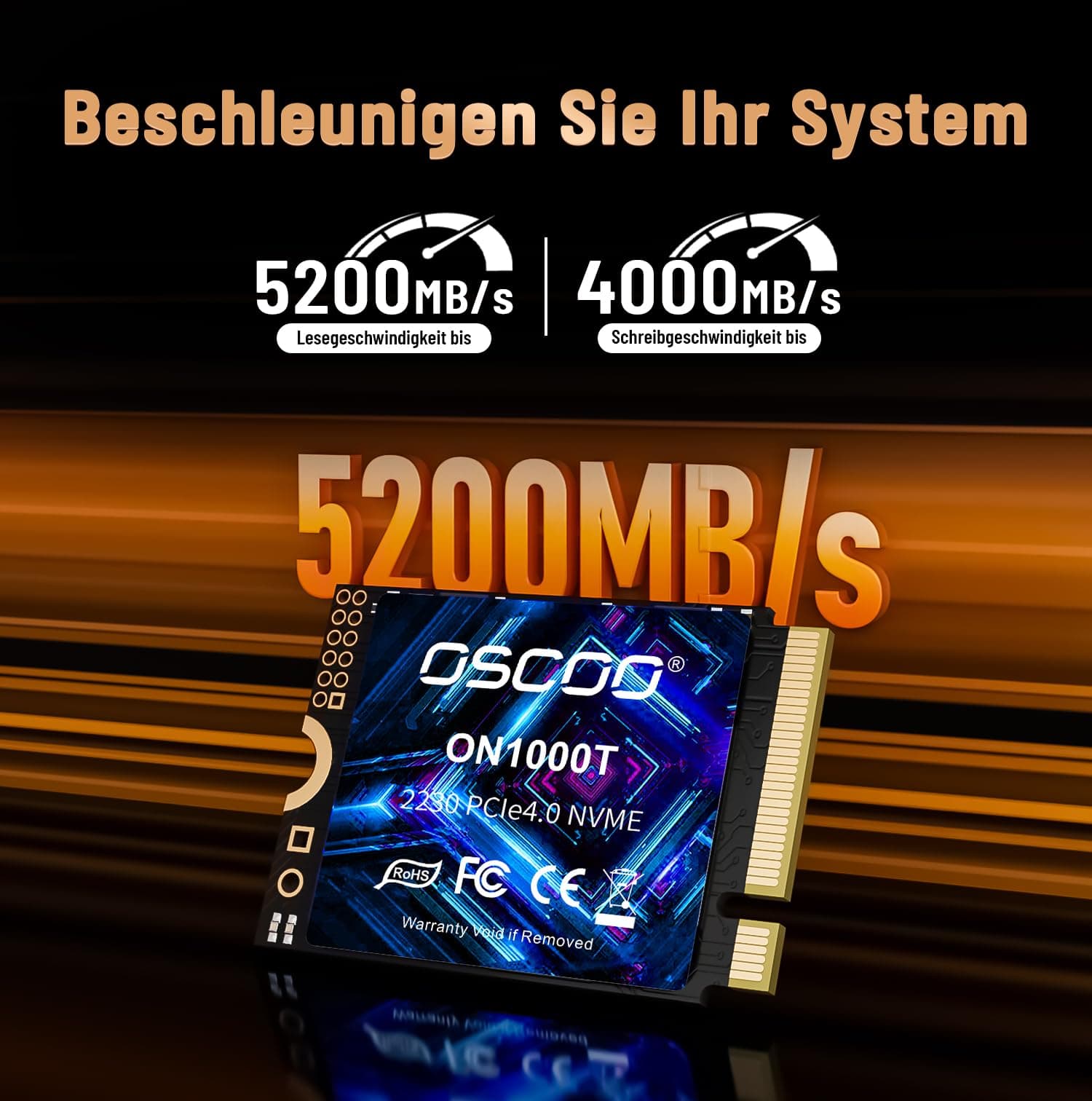 512GB NVMe M.2 2230 SSD Bis zu 5200MB/s Lesen & 4000MB/s Schreiben PCIe Gen4x4 Interne Festplatte 3D NAND Kompaktes Hochgesch windigkeits Speicher für Laptops, Mini-PCs Bild 2