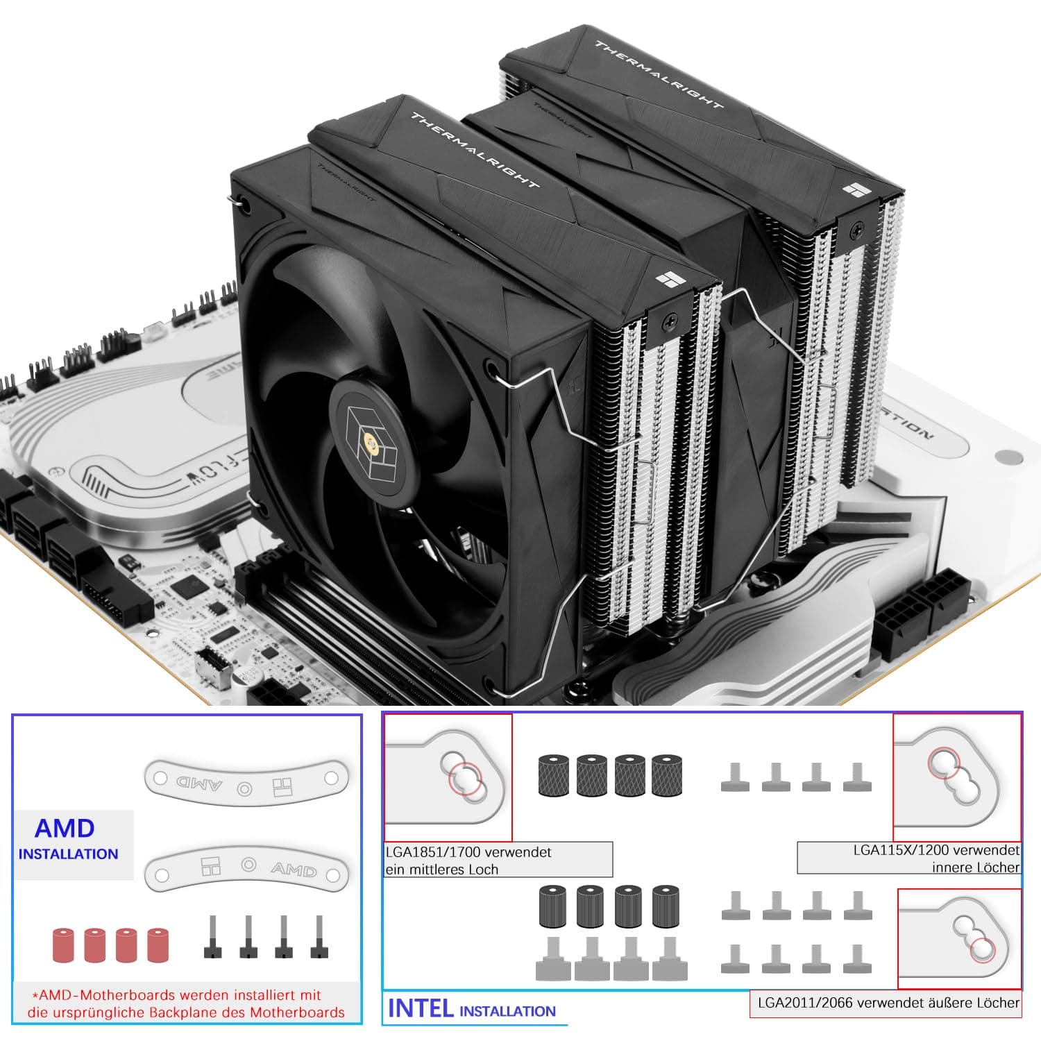 TR-Thermalright Royal Pretor 130 CPU-Kühler, Double Tower mit 7 Heatpipes, Dual CPU Lüfter, matt gezogene Kappe, für AM5/AM4, Intel LGA1851/1700/1150/1151/1200 Bild 7