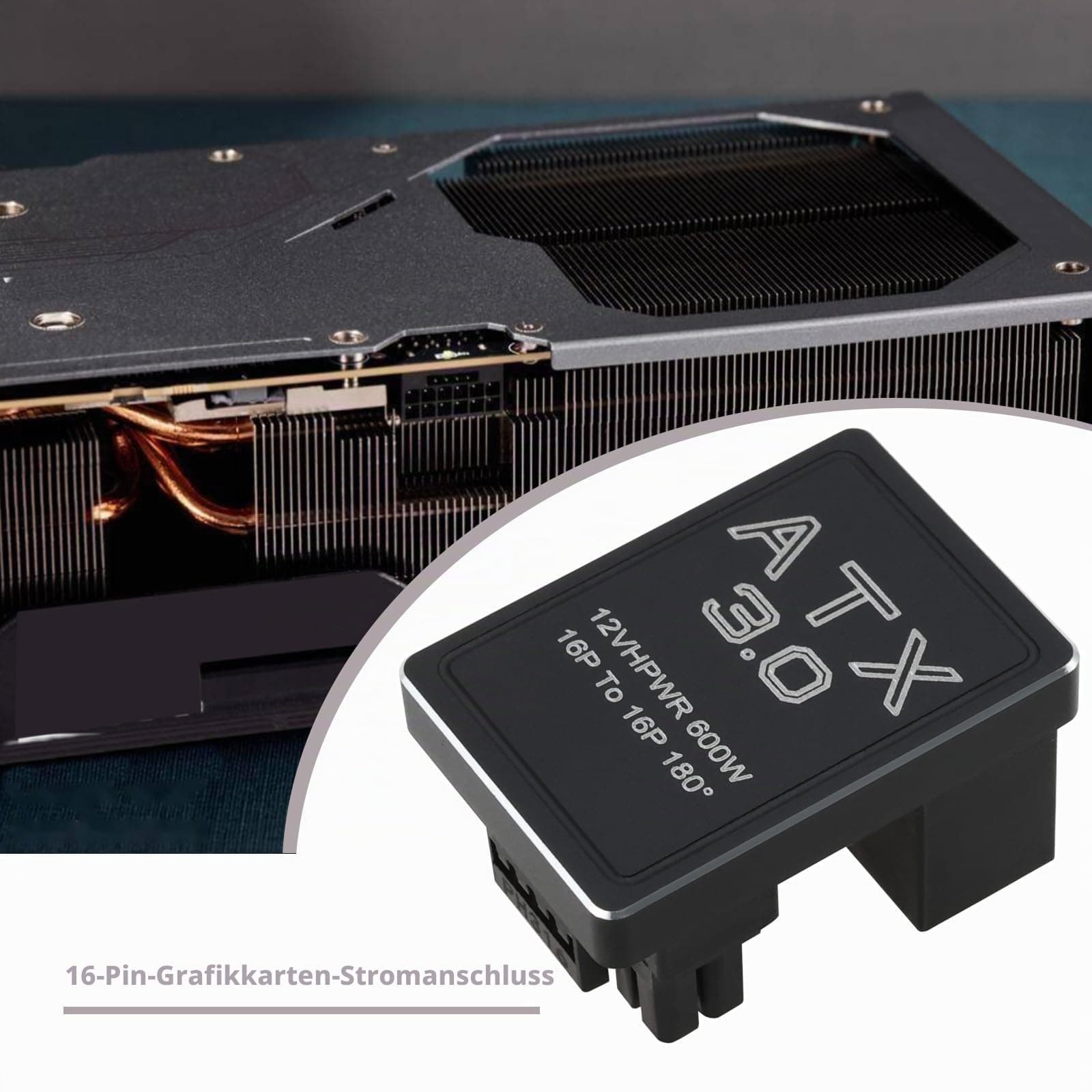 OTOTEC 1 X 12VHPWR 12+4-poliger Netzadapter ATX 3.0 16-polige GPU PCIe5.0 180-Grad-Winkel Netzadapteranschluss 600 W Kompatibel mit RTX 4090 4080 4070Ti 3090Ti Grafikkarte Typ B Bild 5