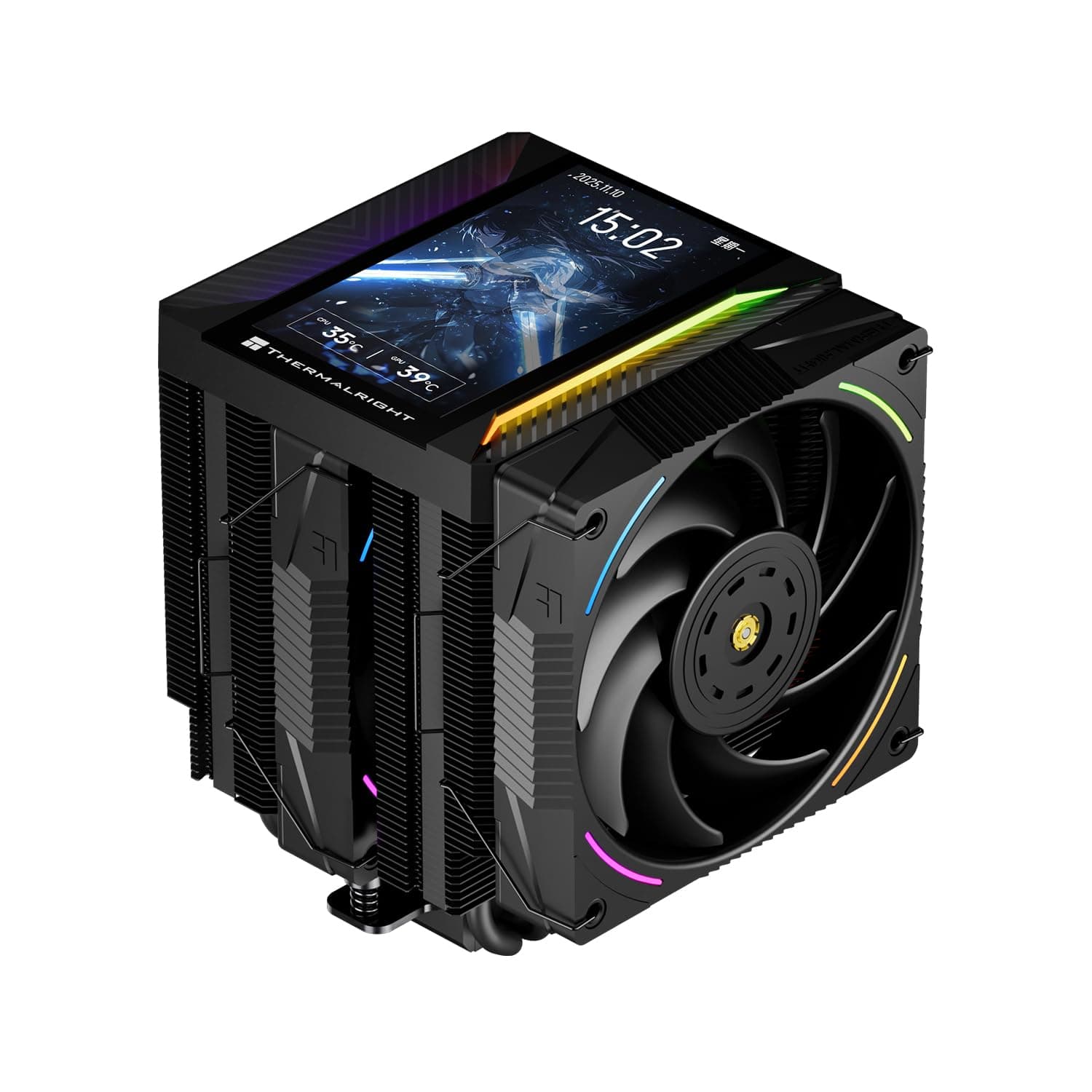 TR-Thermalright Peerless Assassin 120 Vision MAX ARGB Black CPU-Kühler, Dual-Tower-Design mit 6 Heatpipes und 5 Zoll IPS-Display, zwei 120mm PWM-Lüfter, für AM5/AM4 und Intel LGA1851/1700/115x/1200 Bild 2