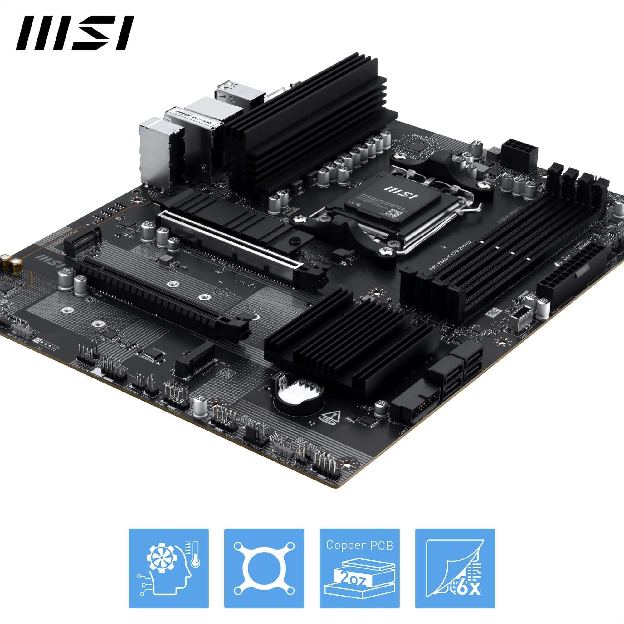 MSI PRO B840-S EVO WIFI6E Mainboard, ATX - Unterstützt AMD Ryzen 9000/8000 / 7000 Prozessoren, AM5 - DDR5 Memory Boost (bis zu 8000+ MT/s OC), PCIe 4.0 x16, M.2 Gen4, Wi-Fi 6E, 2.5G LAN Bild 7